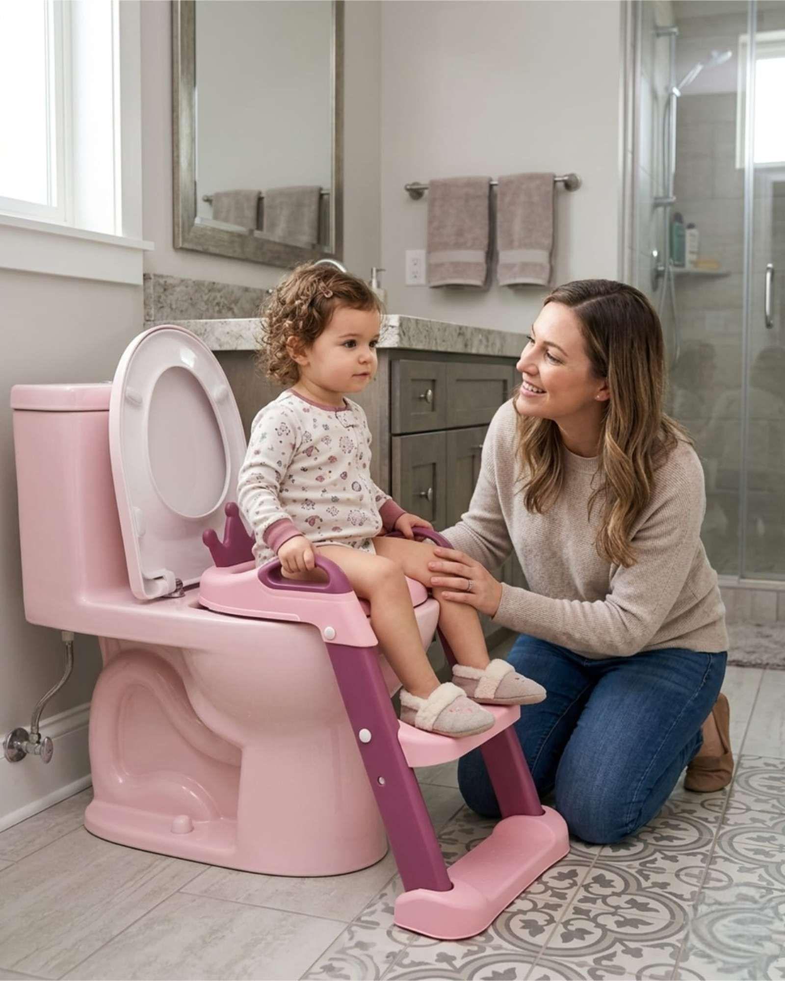 Escalera Baño Niña Reductor Inodoro Corona Rosado-4
