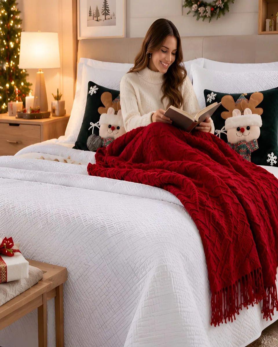 Cubrecama Texturizado Navideño con Manta 1.5 Plaza m28-4