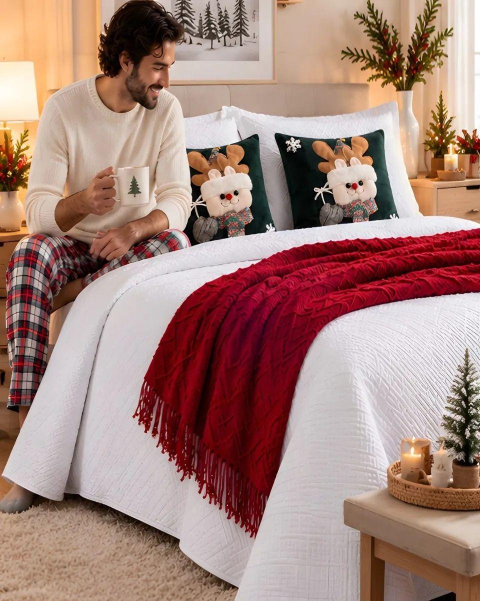 Cubrecama Texturizado Navideño con Manta 1.5 Plaza m28-5