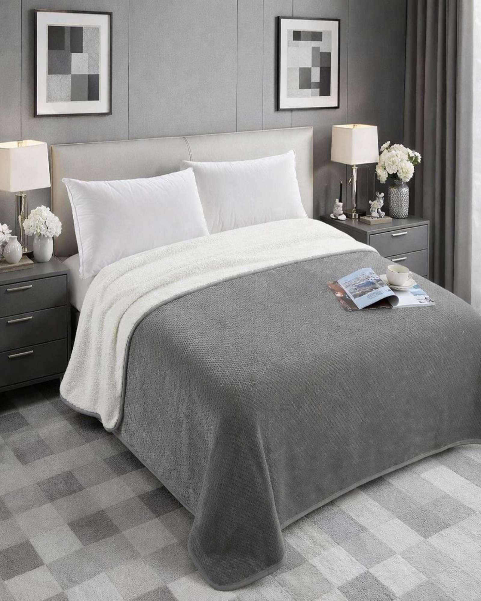 FRAZADA CON CHIPORRO ELEGANTE 2 PLAZA 200X230cm Gris-3