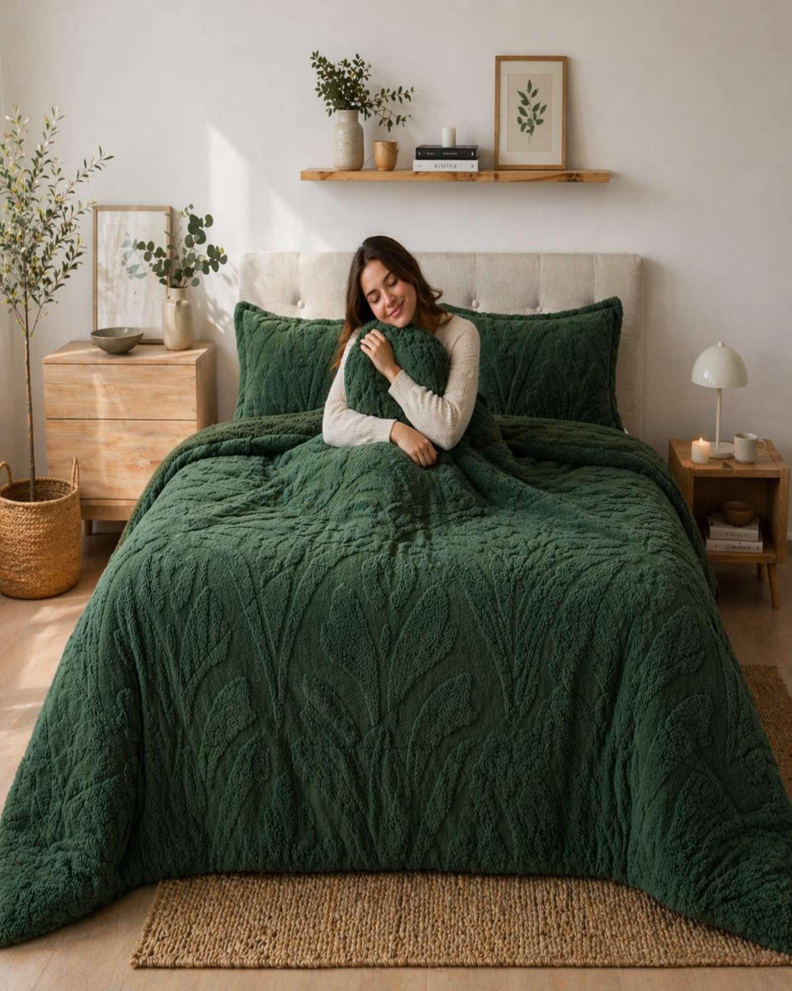 Cubrecama Sherpa Jacquard Deluxe 2 Plazas Diseño Relieve 7-3