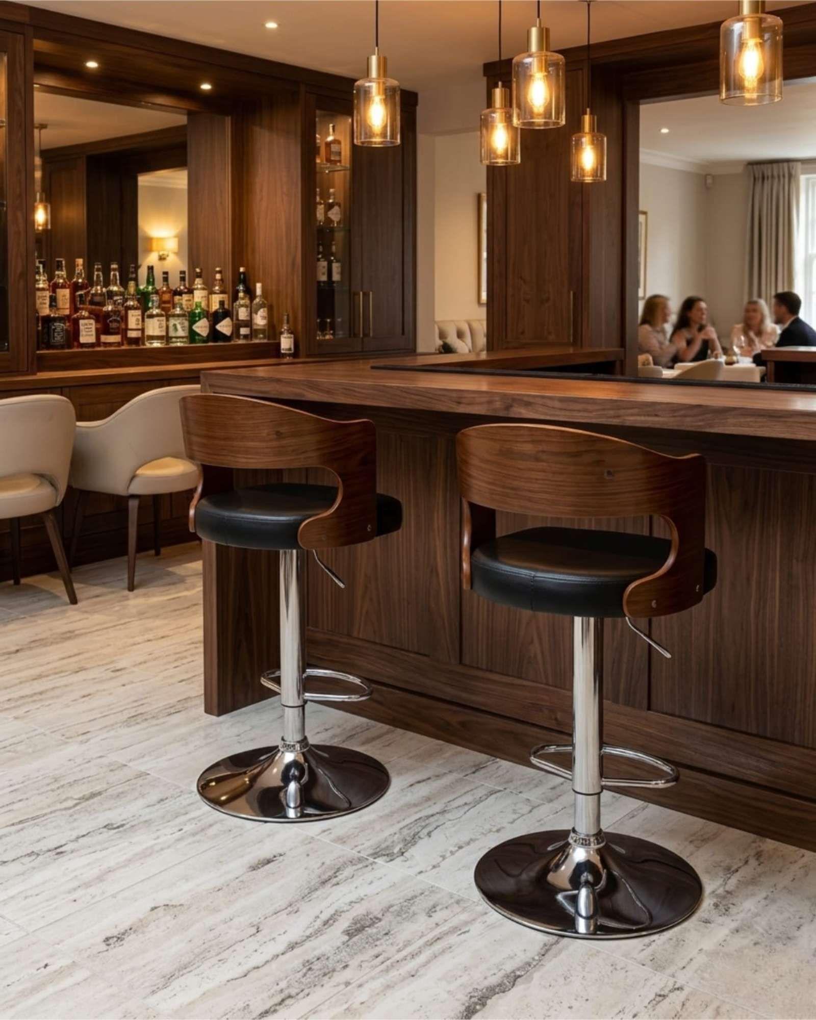 Taburete de Bar Madera y Ecocuero Premium Giratorio y Ajustable-2