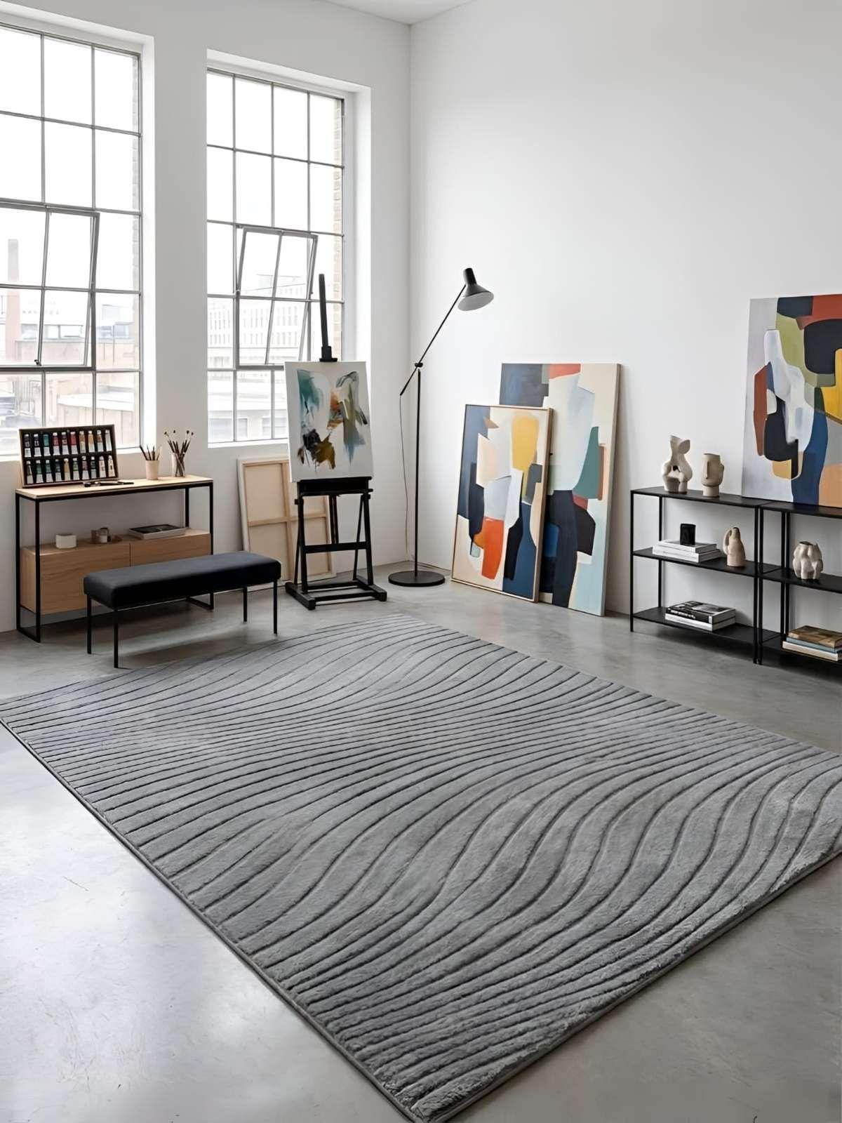 Alfombra Decorativa con Relieve Jacquard 240x200 color gris-4