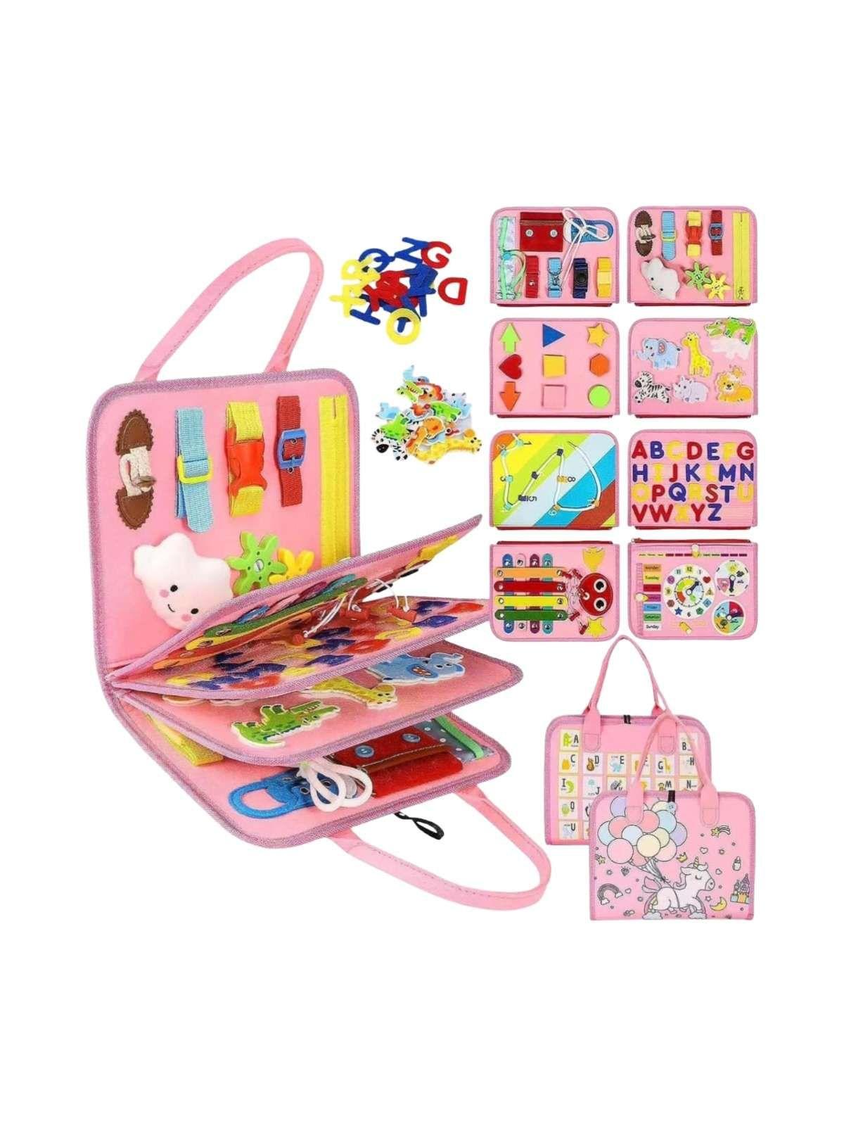Libro Sensorial con Tablero De Actividades Motricidad Fina rosa-2