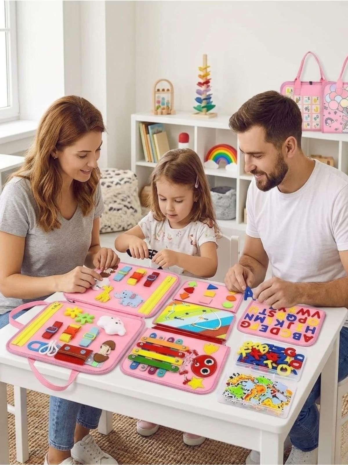 Libro Sensorial con Tablero De Actividades Motricidad Fina rosa-3