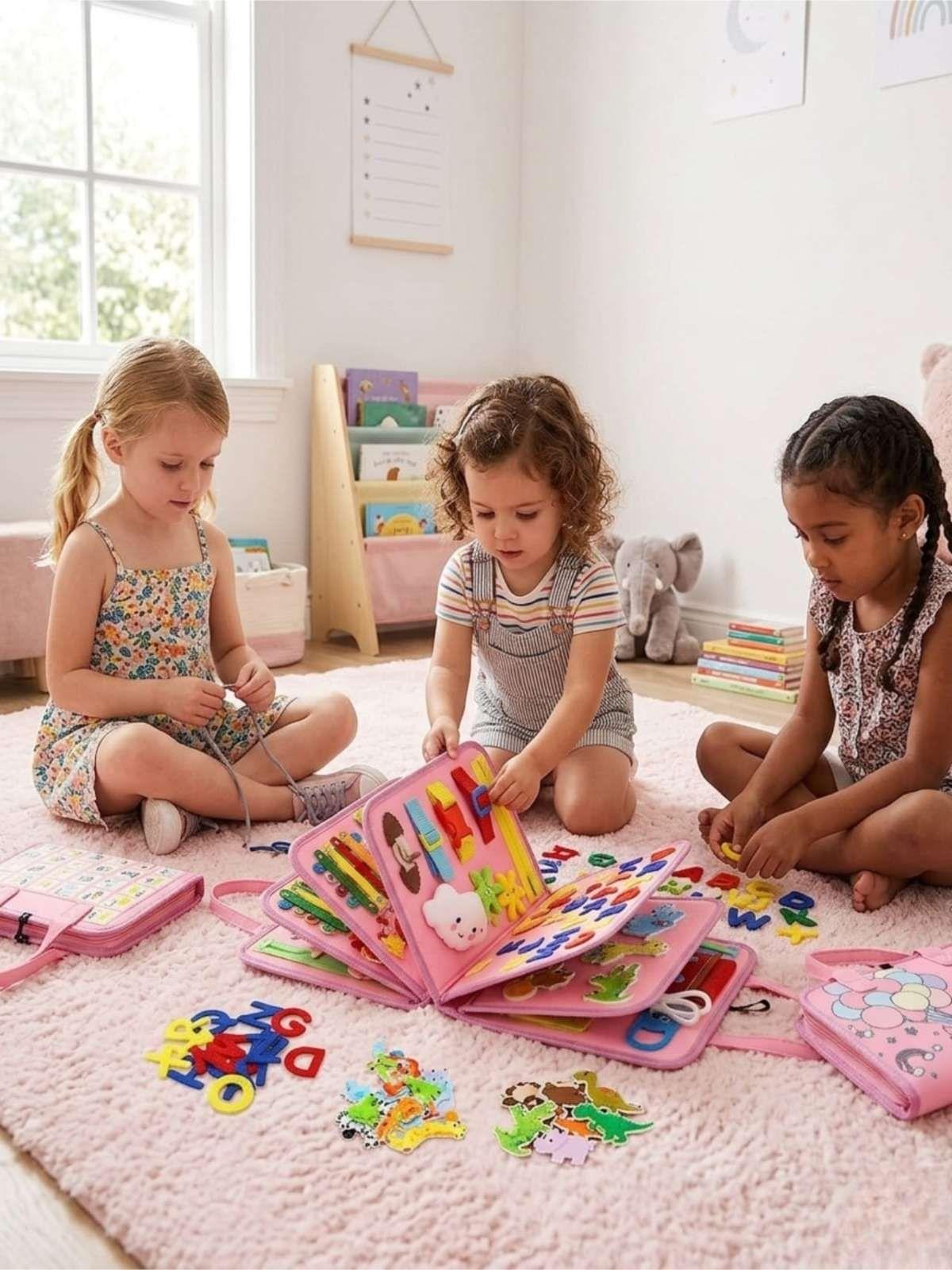 Libro Sensorial con Tablero De Actividades Motricidad Fina rosa-4