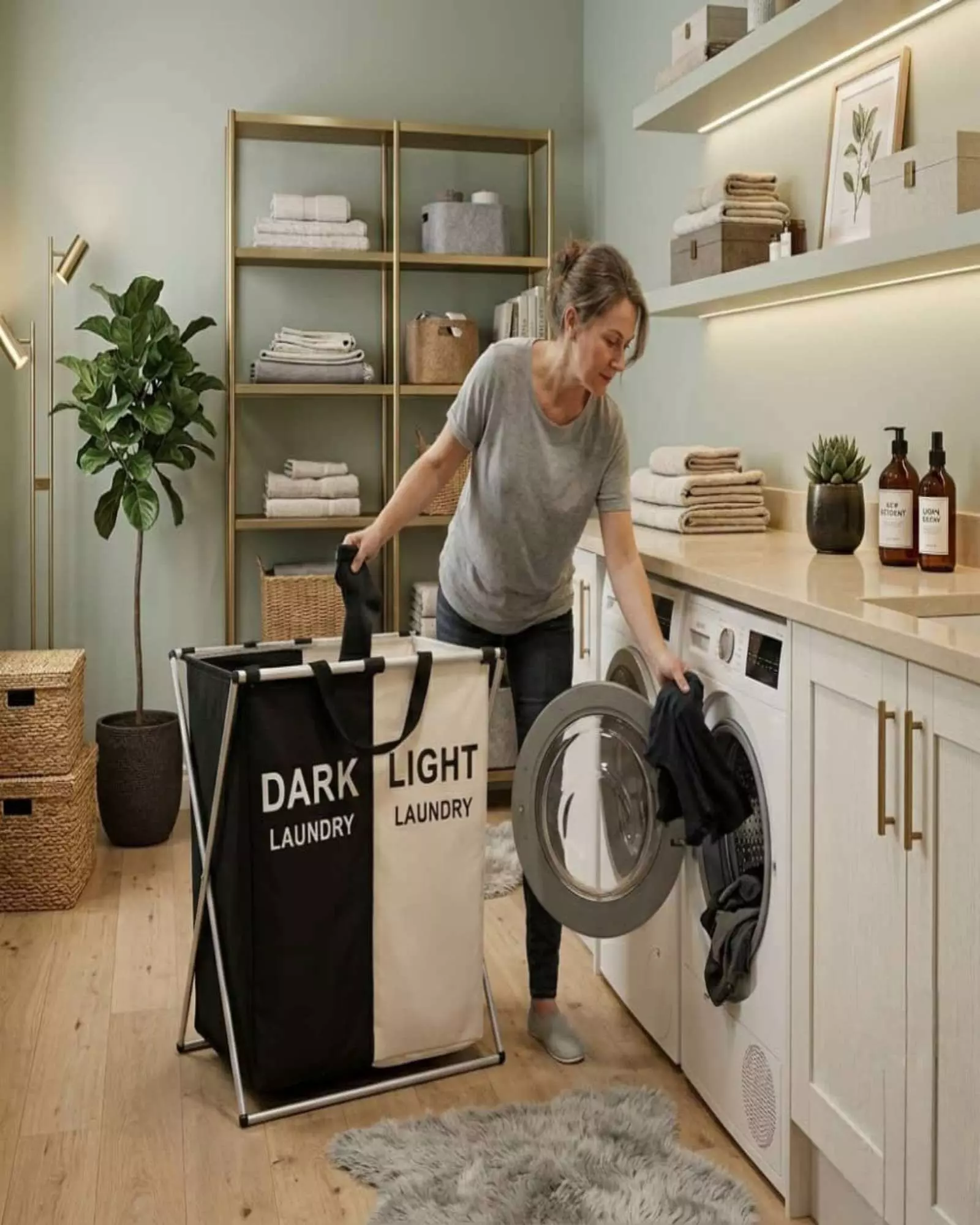 Cesto Organizador Para Ropa De 2 Secciones Blanco y Negro m1-2