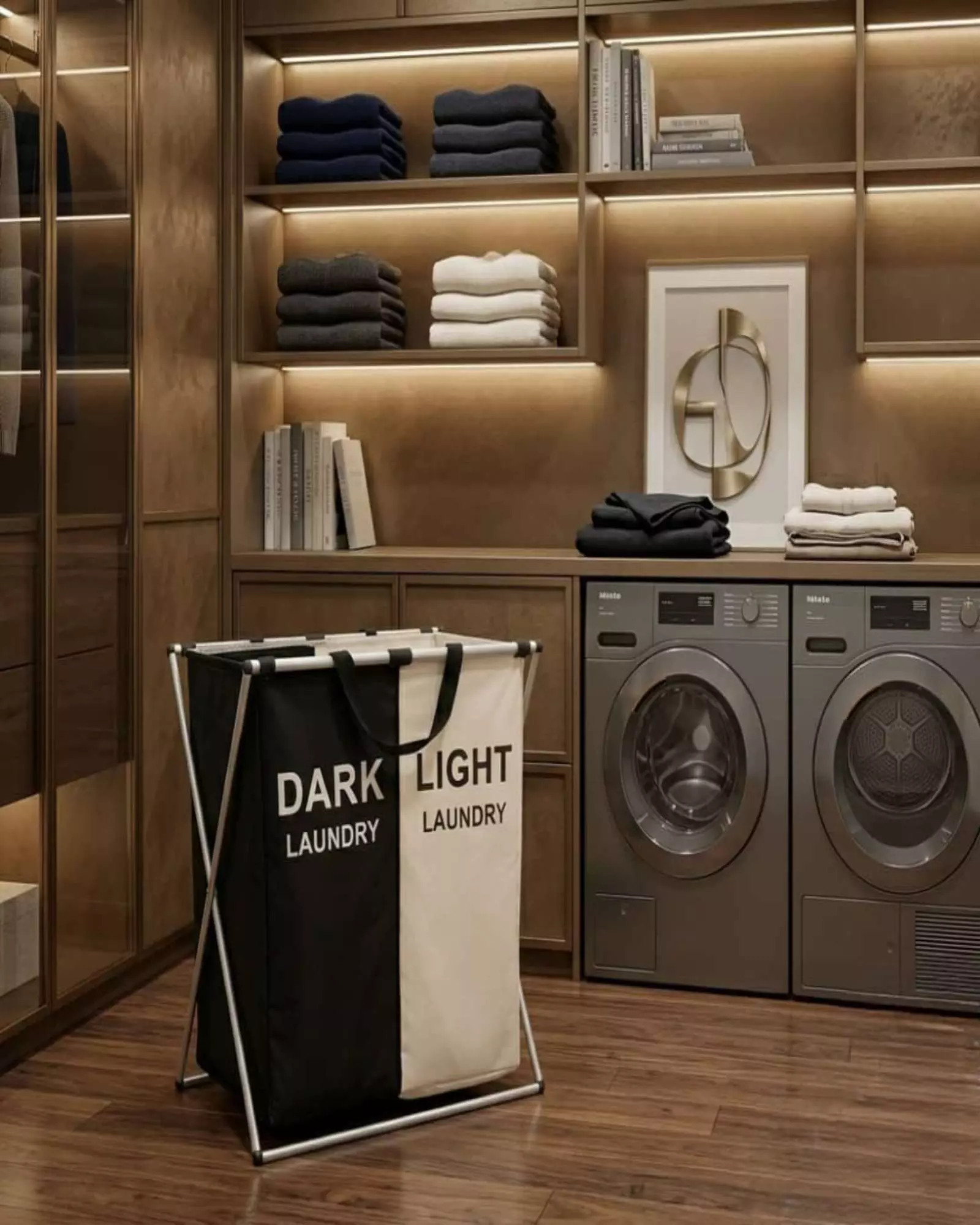 Cesto Organizador Para Ropa De 2 Secciones Blanco y Negro m1-3