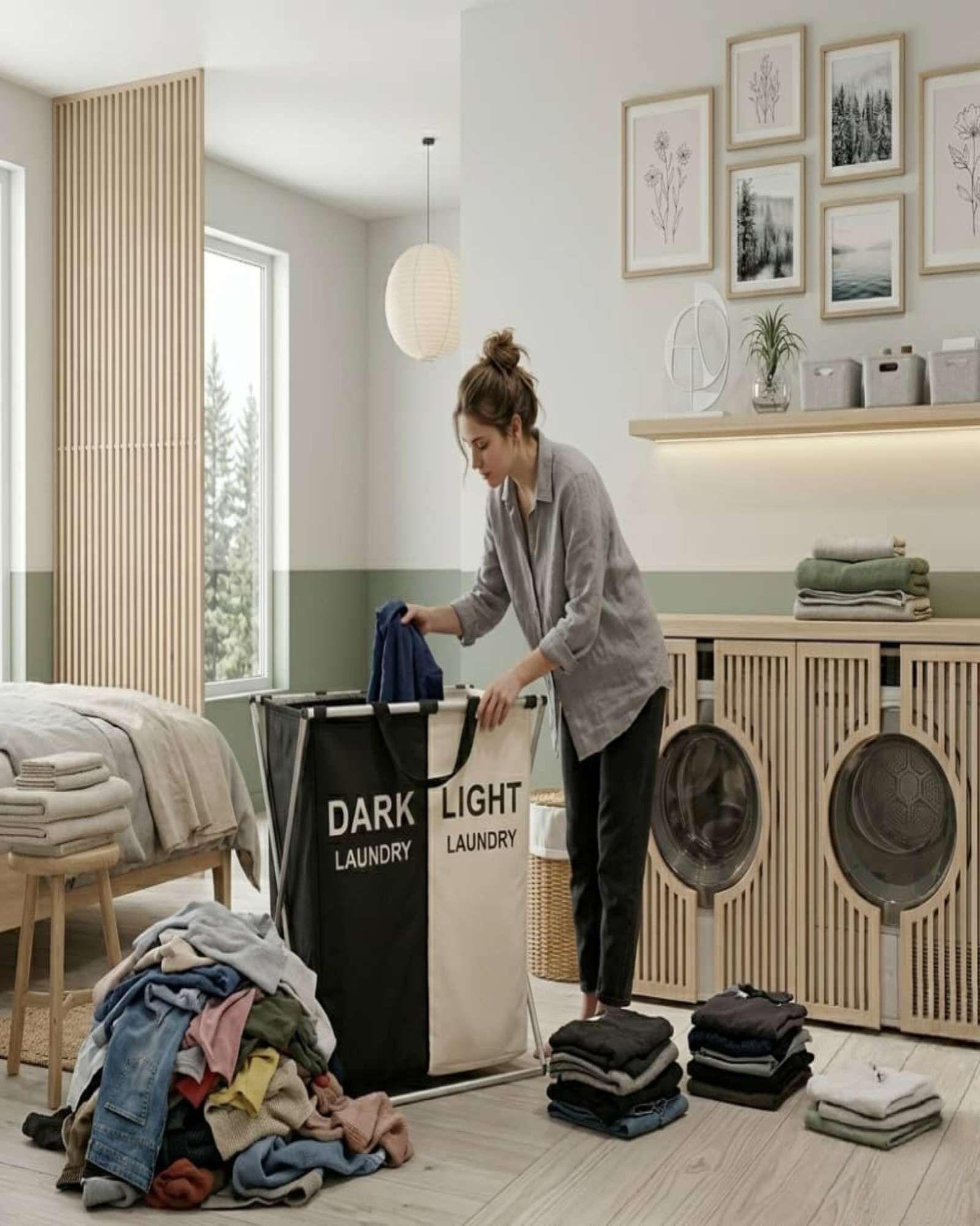 Cesto Organizador Para Ropa De 2 Secciones Blanco y Negro m1-4