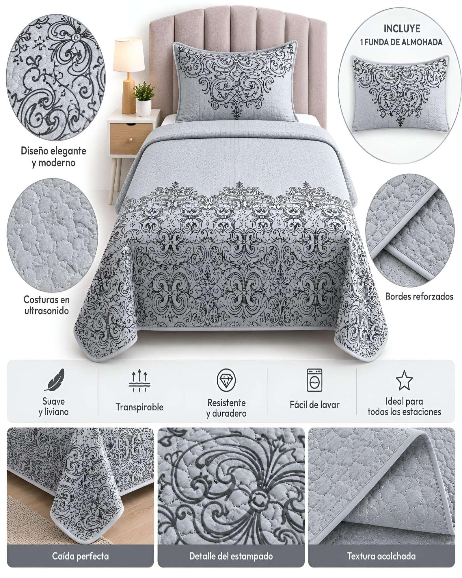 Set de Cubrecama y Funda de Almohada 1.5 plaza 180x230cm A15-1