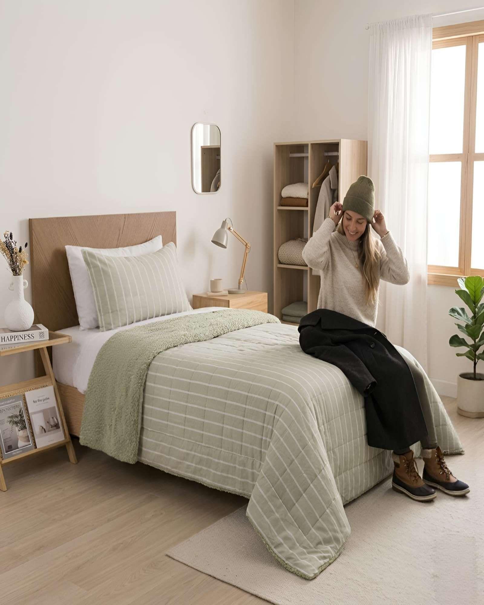 Quilt Plaza y Media Palma Cationic Con Sherpa Para Invierno m1-1