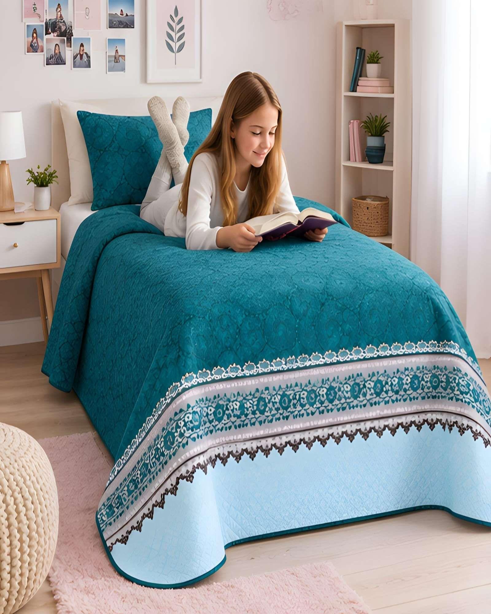 Quilt De Verano Ligero Plaza Y Media Reversible Mas Almohada m15-1