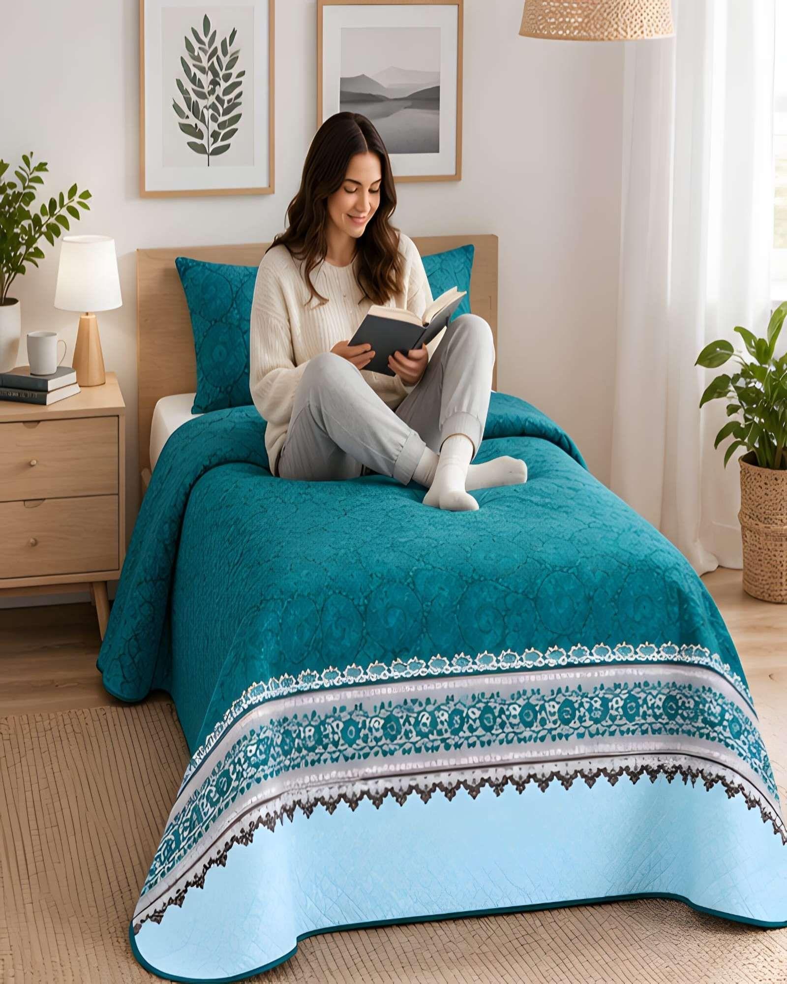 Quilt De Verano Ligero Plaza Y Media Reversible Mas Almohada m15-2