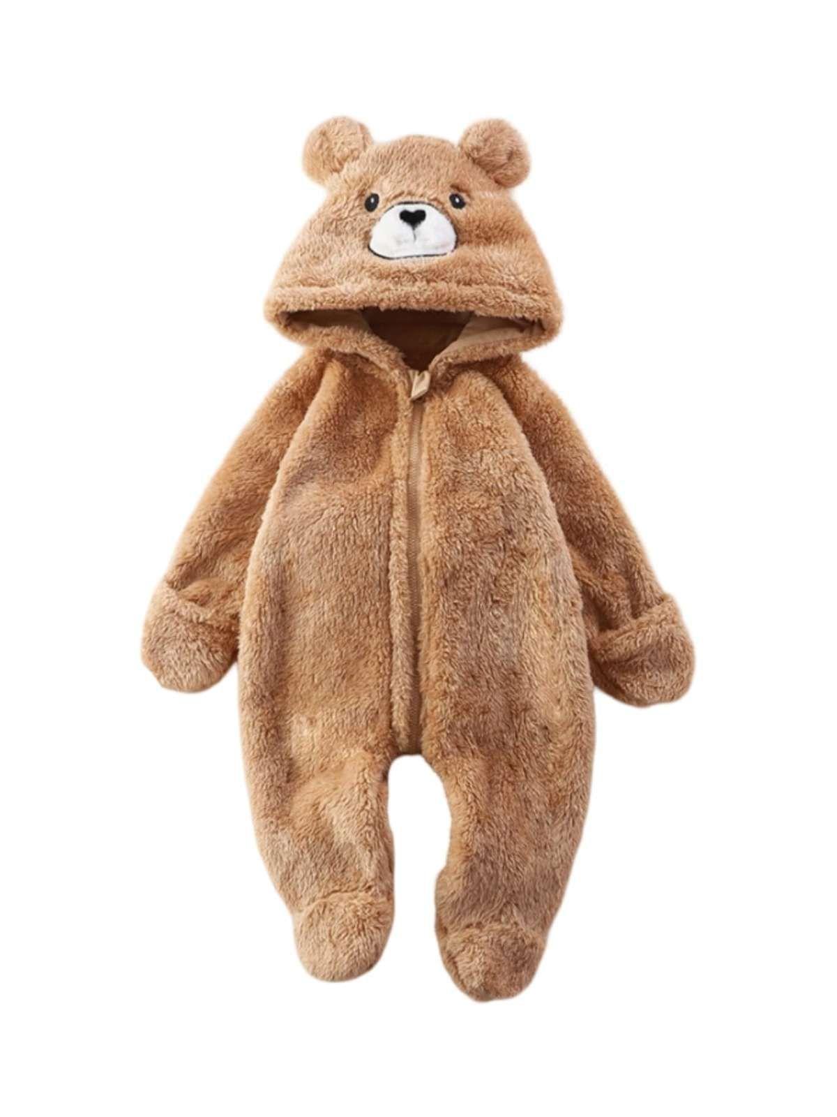 Pijama Enterizo Térmico para Bebé - Peluche Suave 3 a 6 Meses café-2
