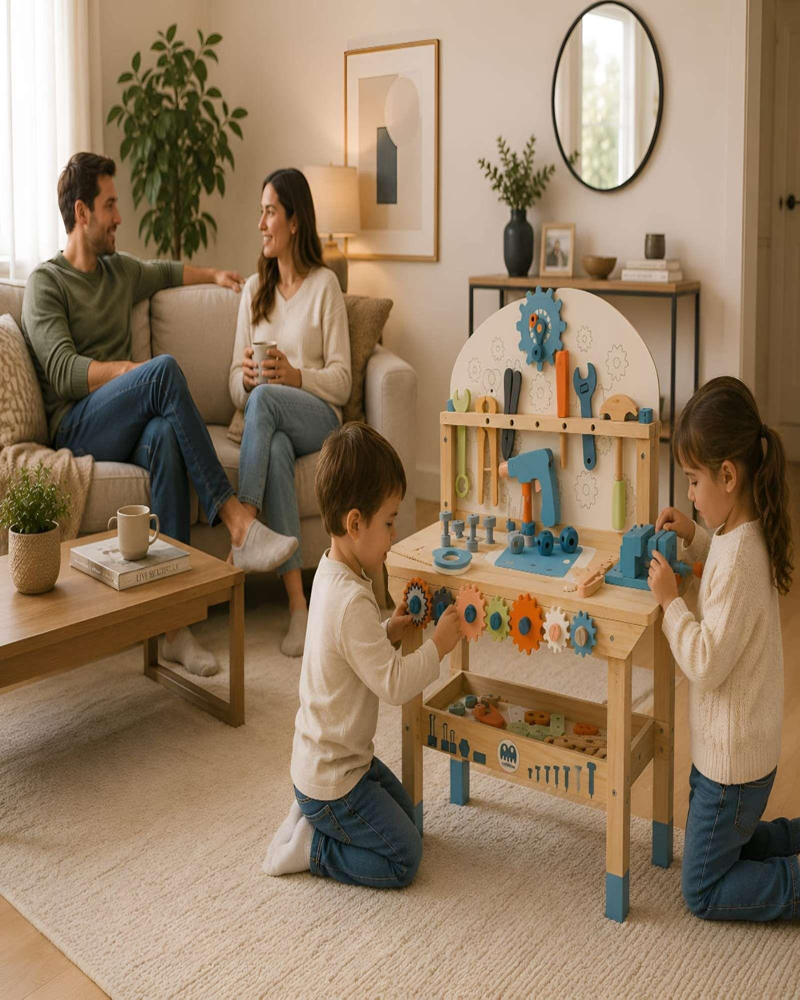 Banco de Herramientas de Madera para Niños - Taller de Construcción Educativo-2