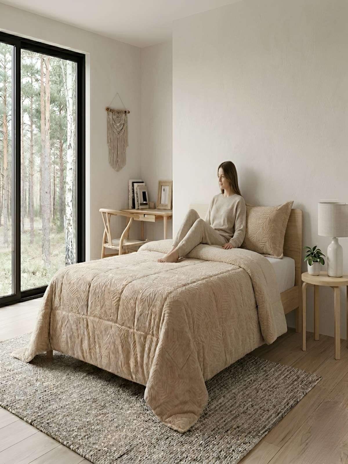 Cubrecama Outboss Deluxe Sherpa king beige-0