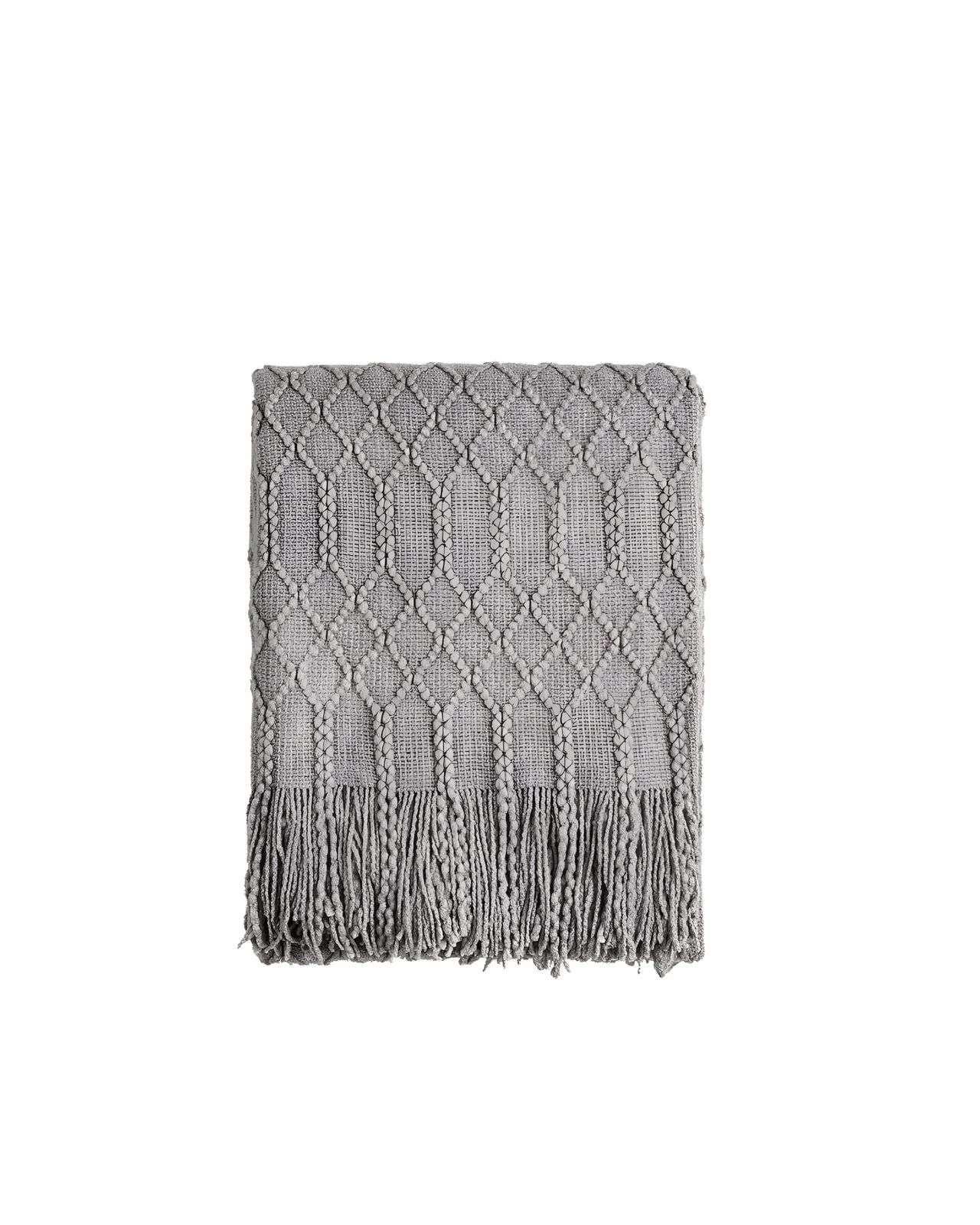 Mantas para sofas camas u oficinas con Flecos 127x152 cm Gris-2
