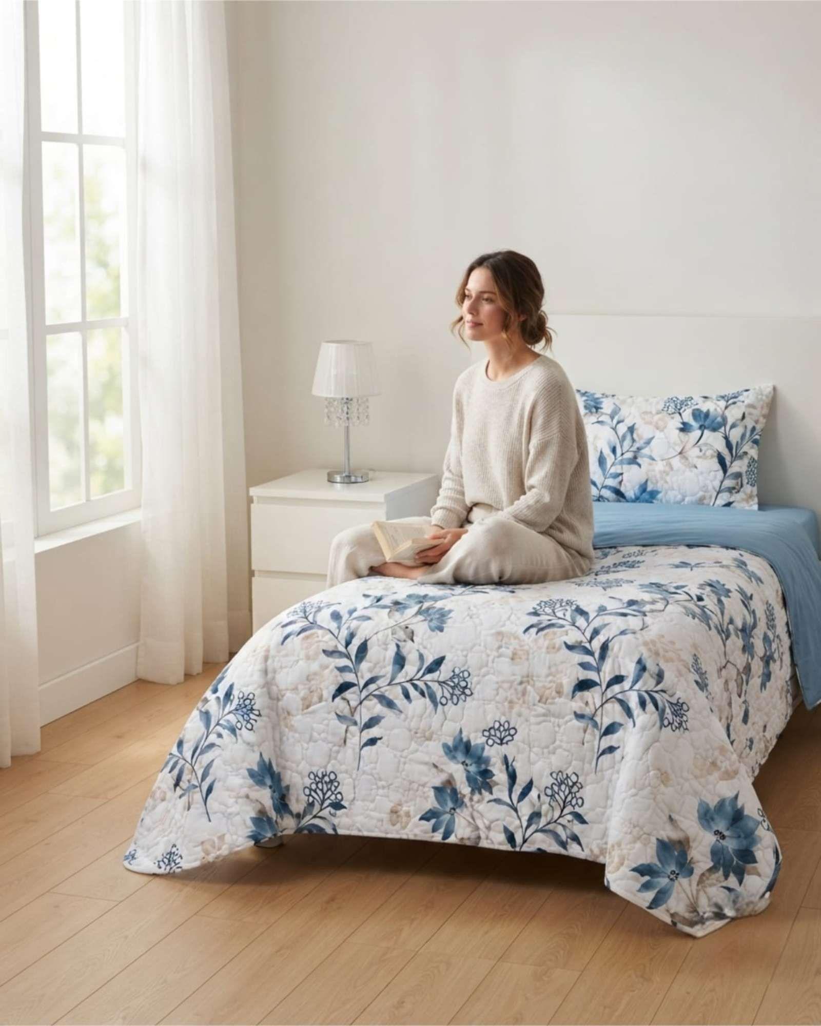 Juego Cubrecama Quilt Verano 1.5 Plazas + Juego De Sábanas 15-1