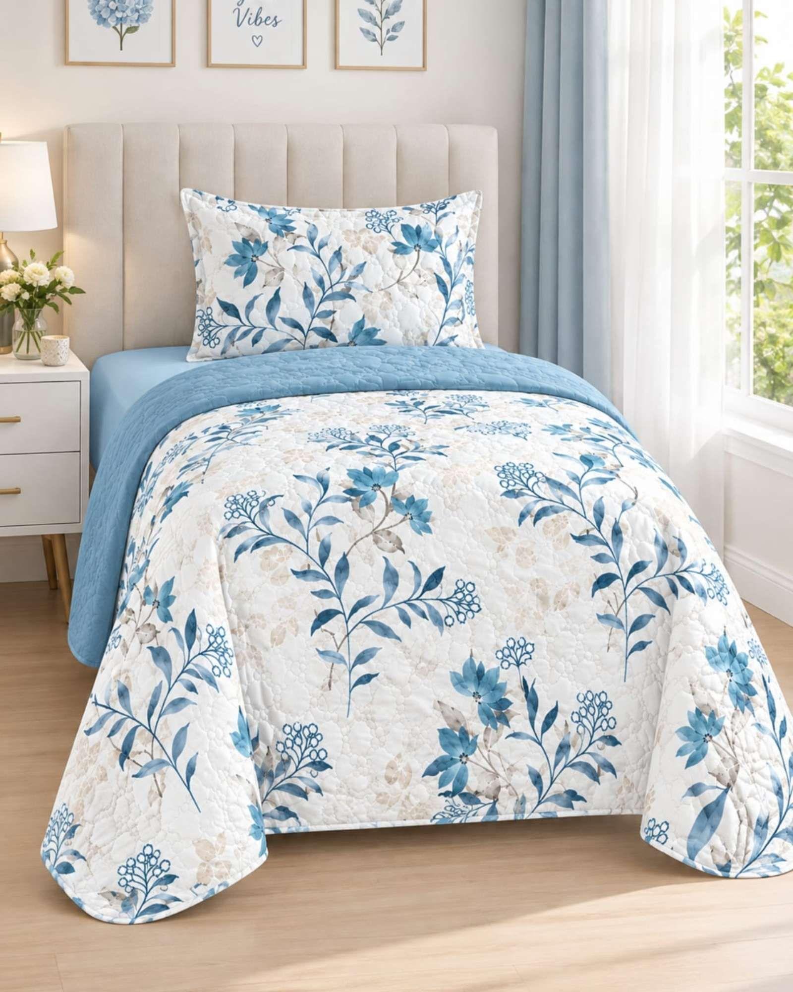 Juego Cubrecama Quilt Verano 1.5 Plazas + Juego De Sábanas 15-2