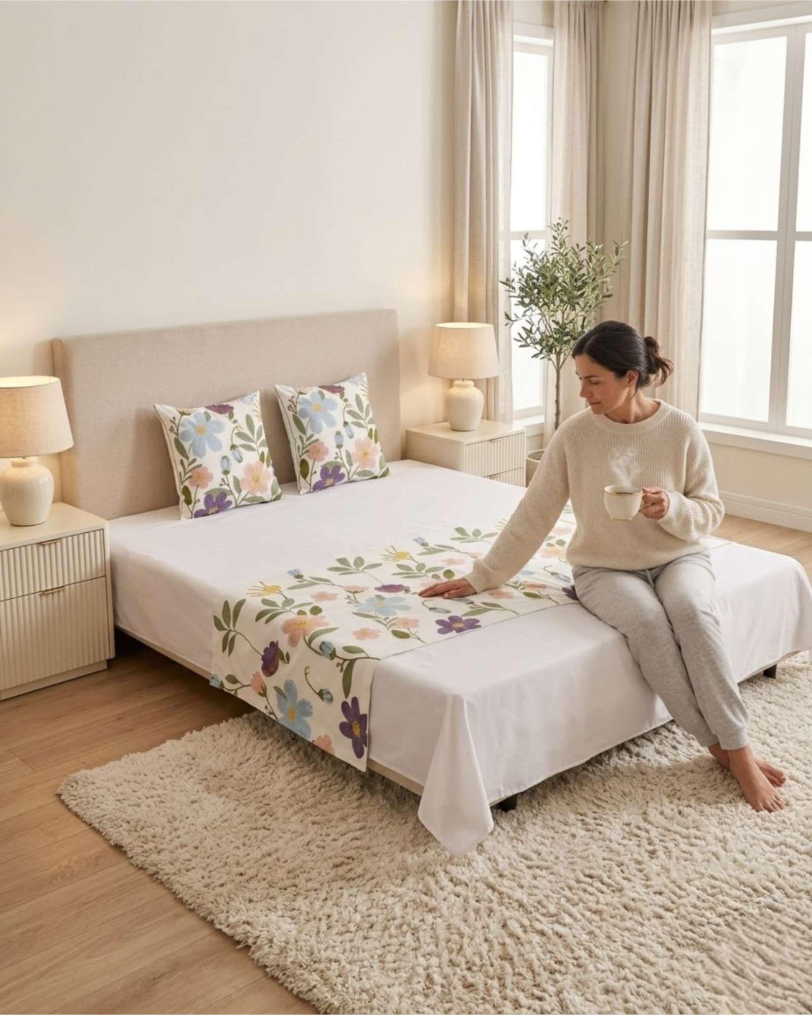 Piecera de Cama Texturizada con Bordado Botanico P10-4