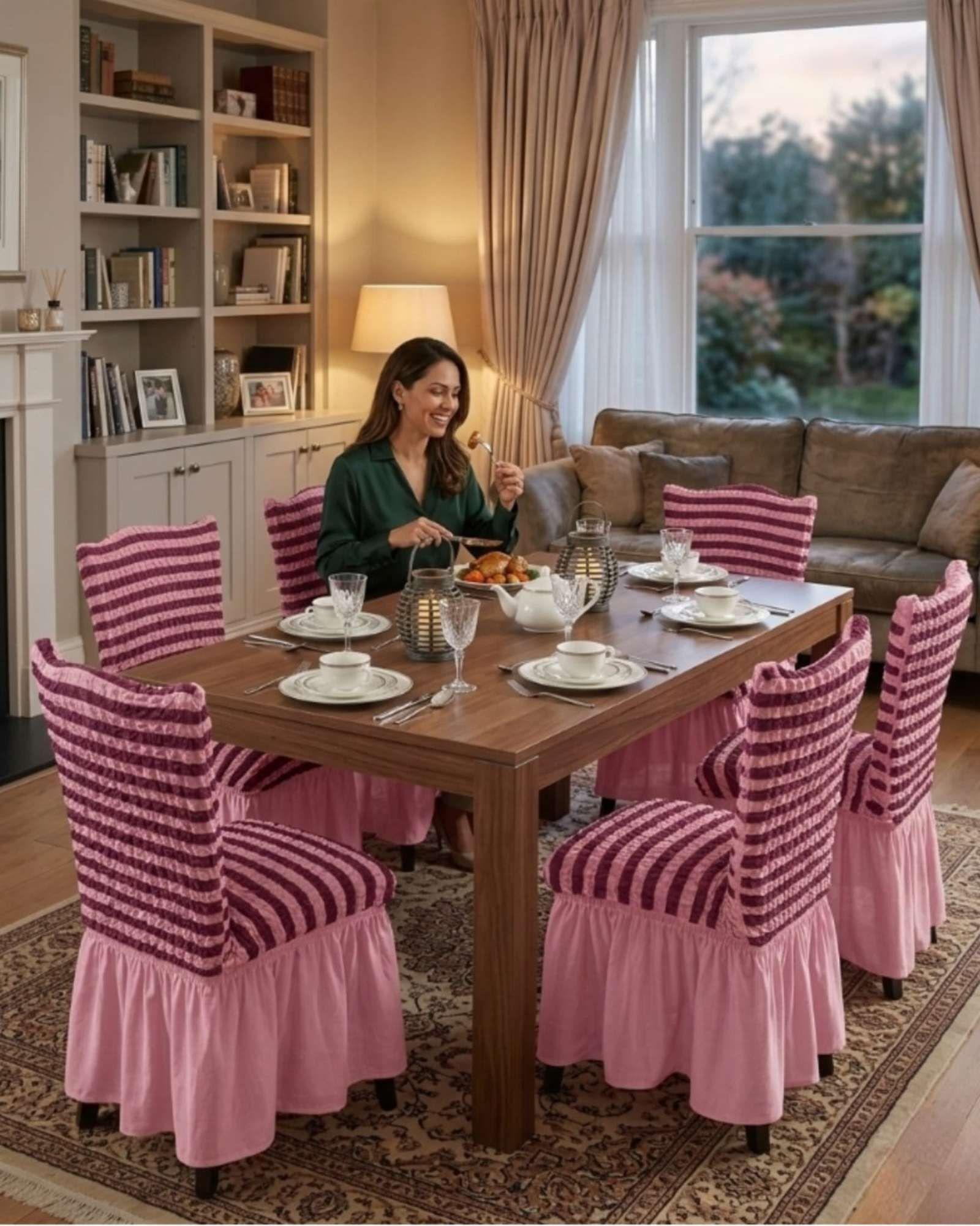 JUEGO DE 6 FUNDAS PARA SILLAS DISEÑO TURKA DE LINEAS M6-2