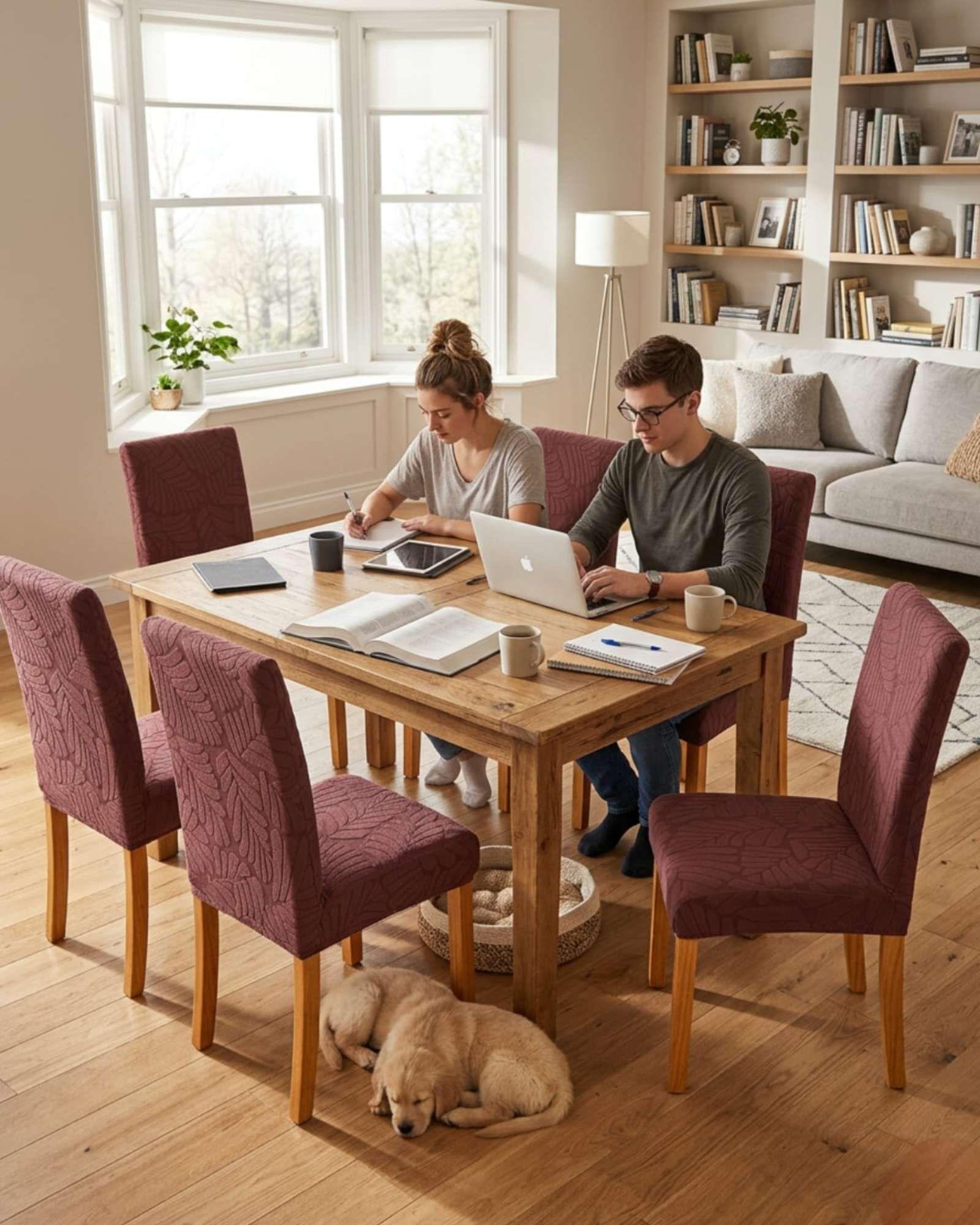 PACK DE 6 FUNDAS DE SILLAS DISEÑO TEXTURIZADO DE HOJAS M4-2