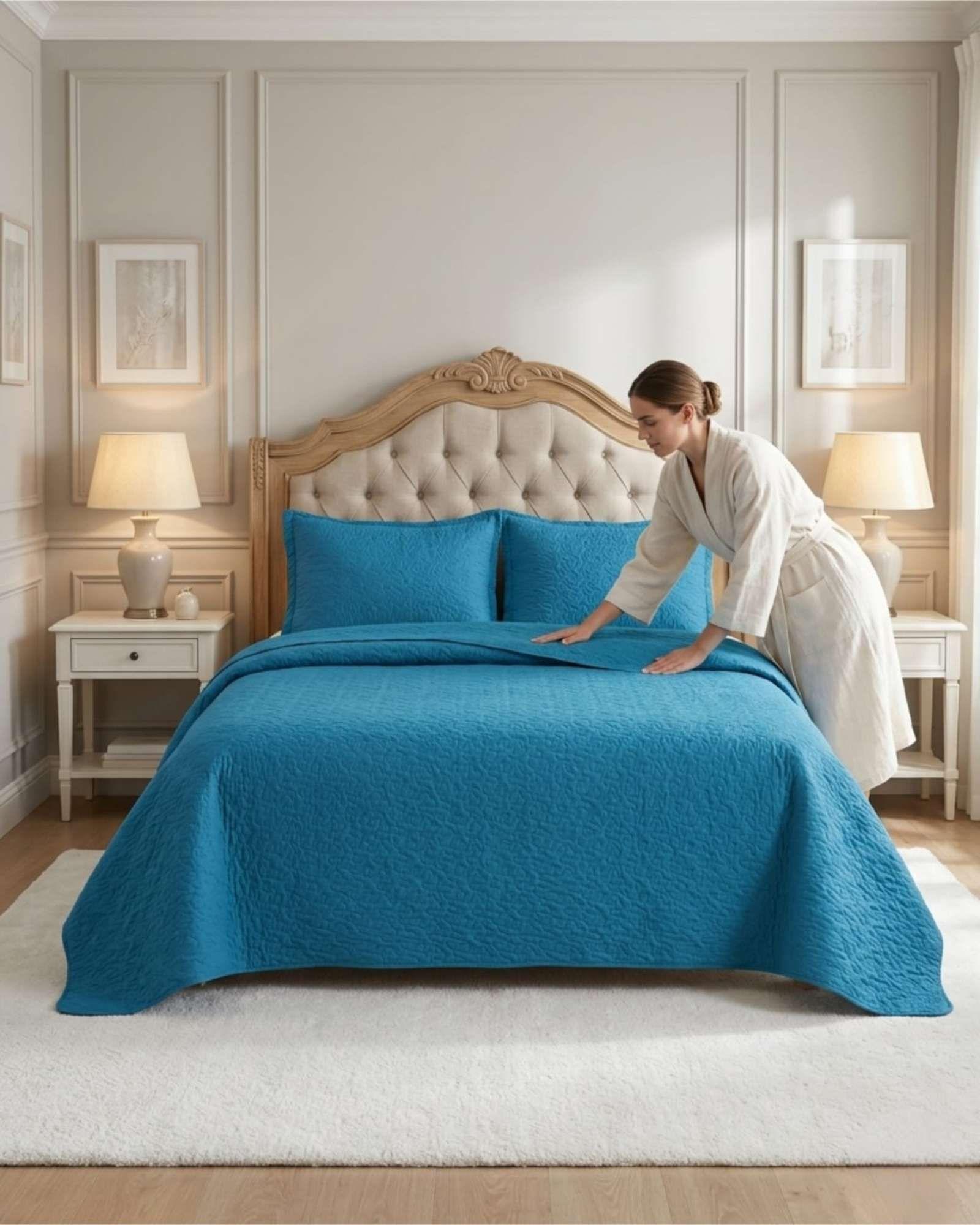 Cubrecama Quilt Verano 2 Plazas Delgado Texturizado Set Con Fundas a4-0