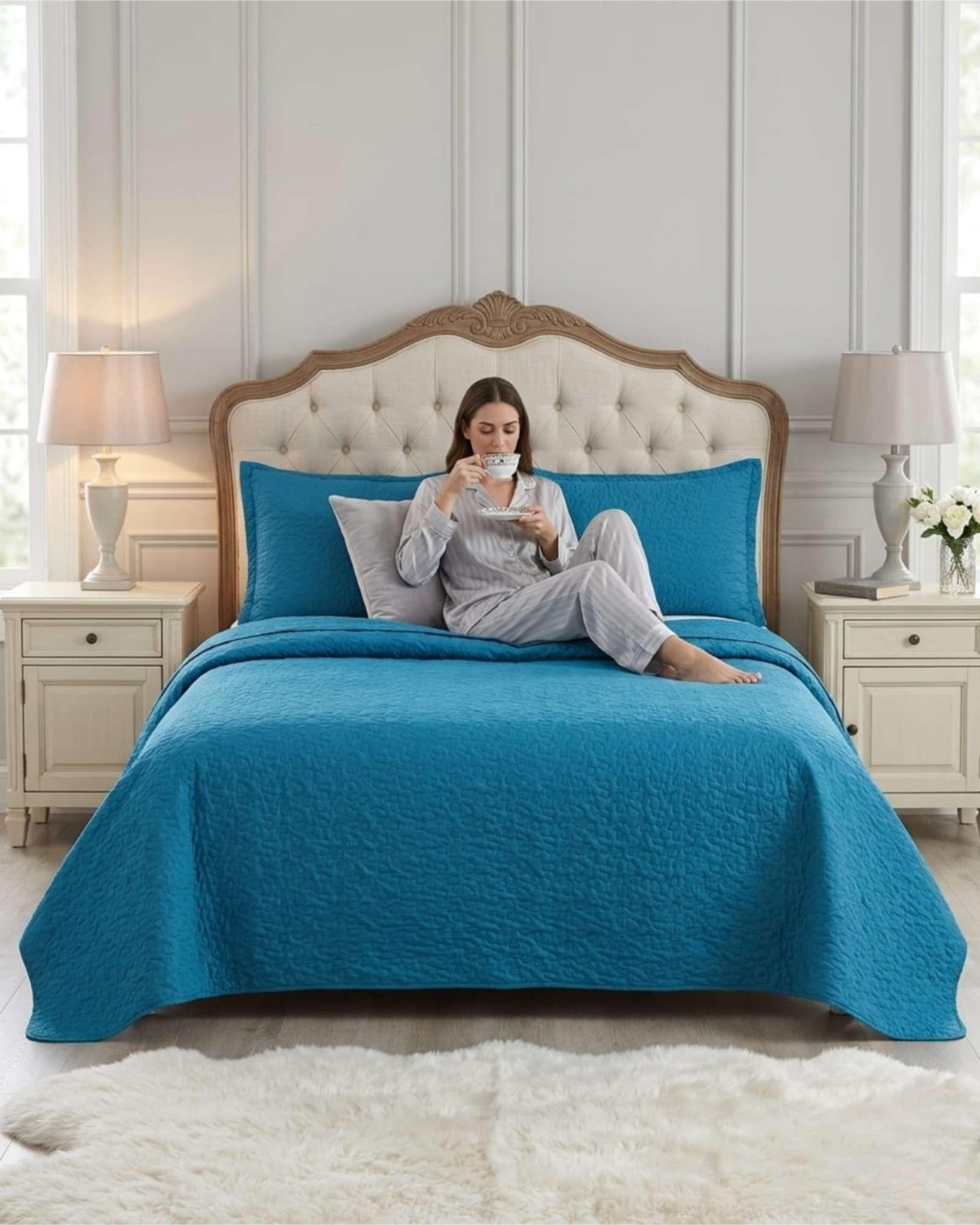 Cubrecama Quilt Verano 2 Plazas Delgado Texturizado Set Con Fundas a4-2