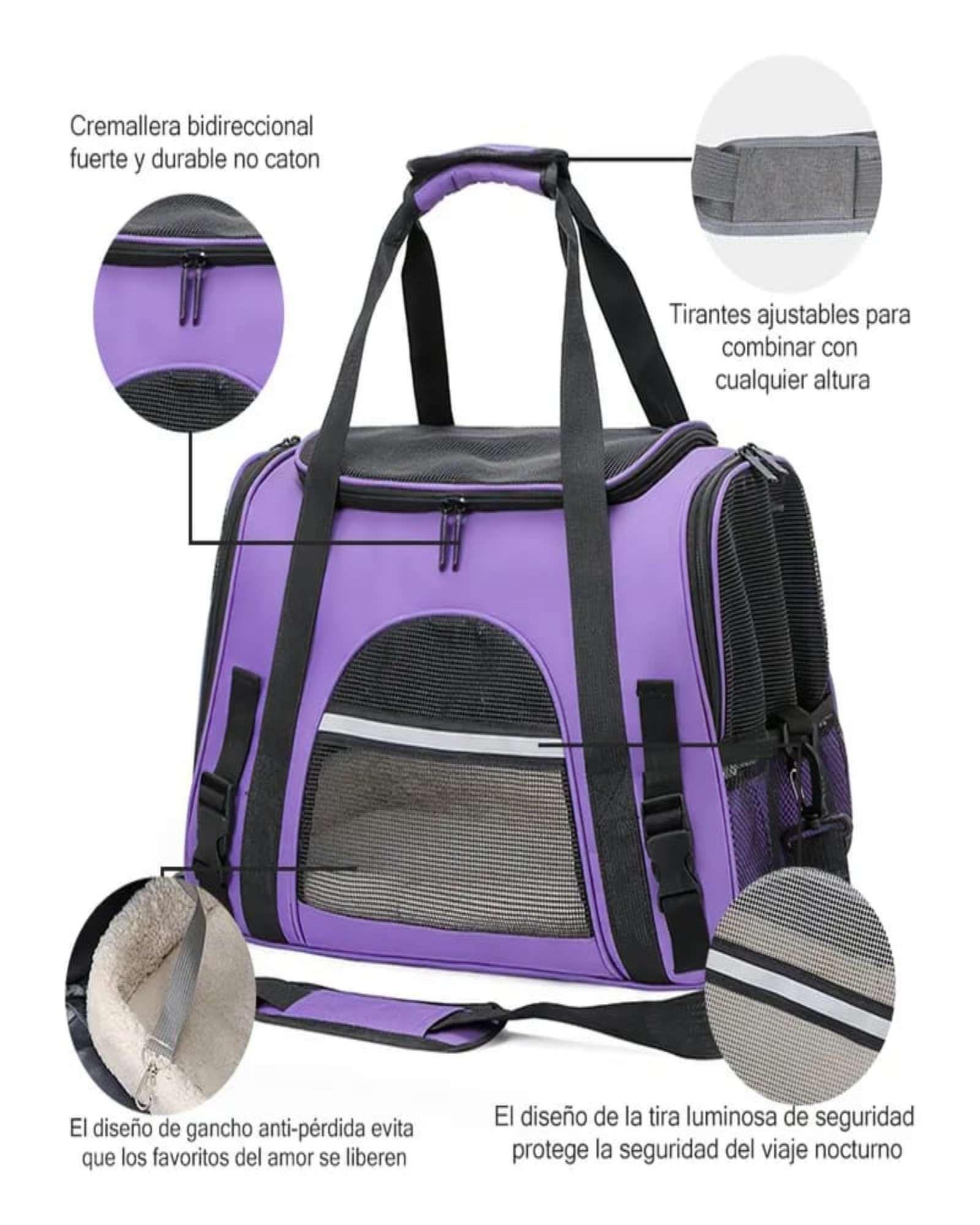 Bolso Transportador Respirable de Mascota Para Perro y Gato (Morado)-2