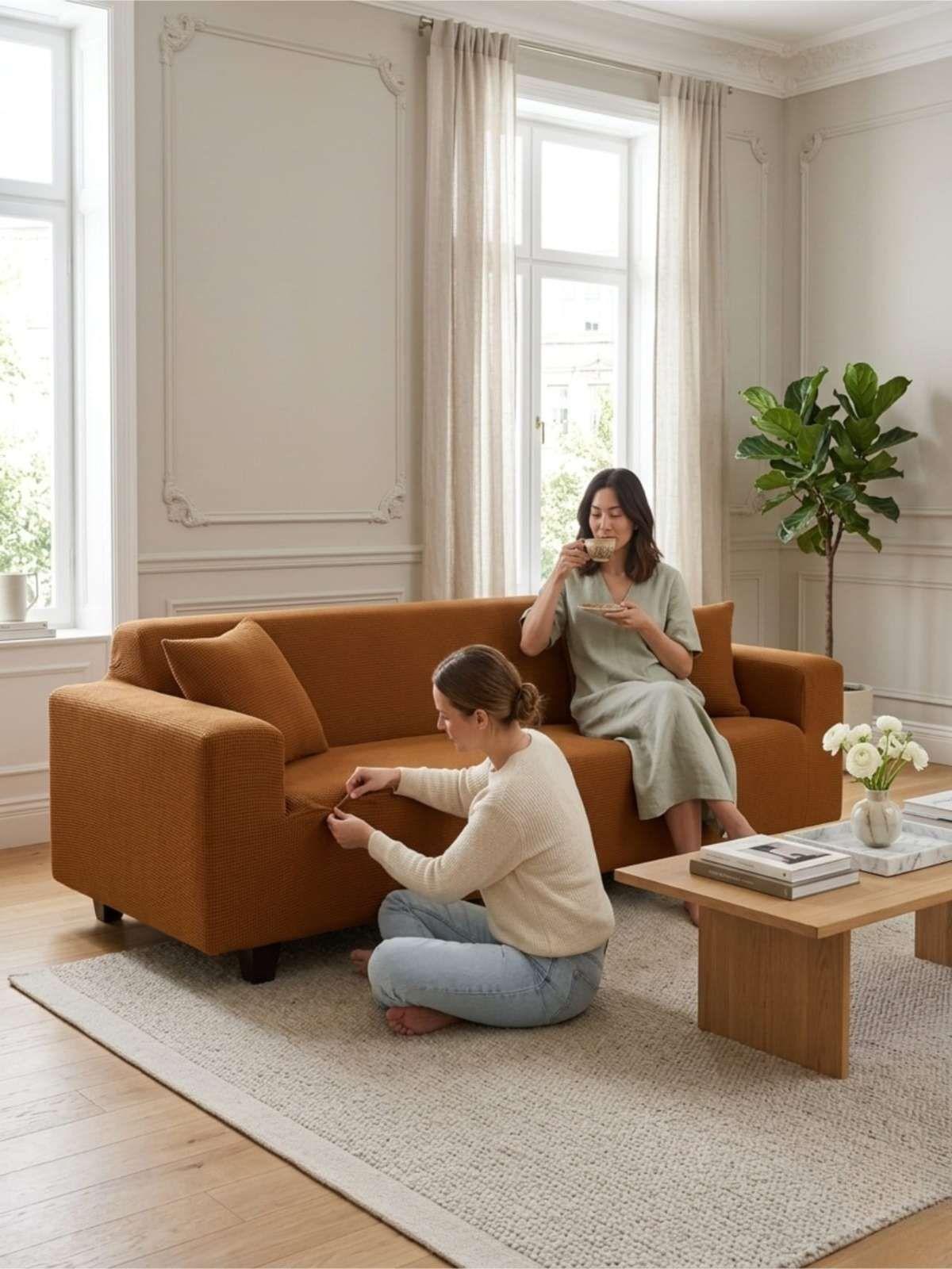 Funda De Sofá Elástica Cuadrillé: Renueva Tu Living En Minutos (1 Cuerpo) 1-4