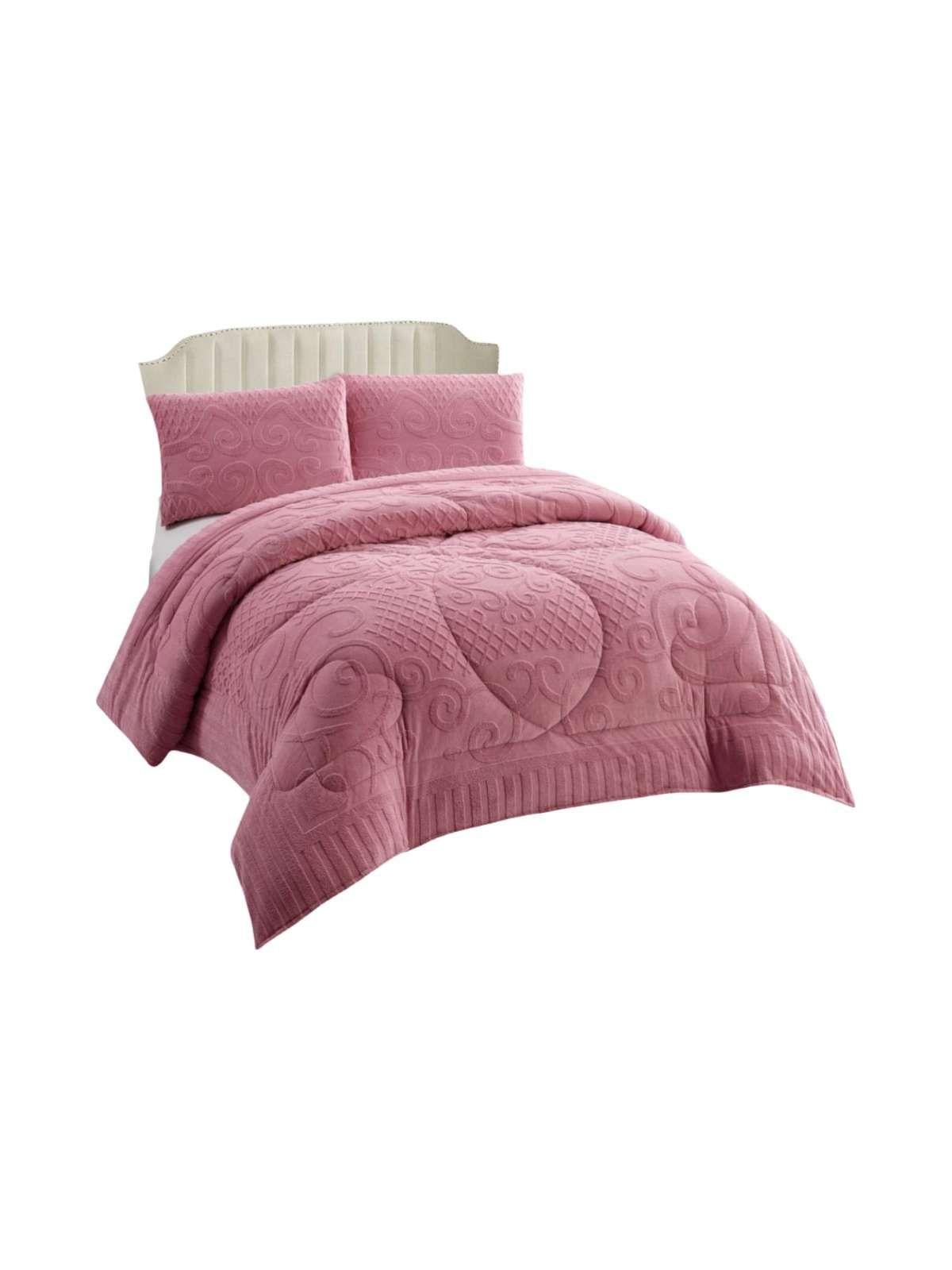 Cubrecama Plumón Jacquard Premium 2 Plazas Invierno Térmico rosa-2