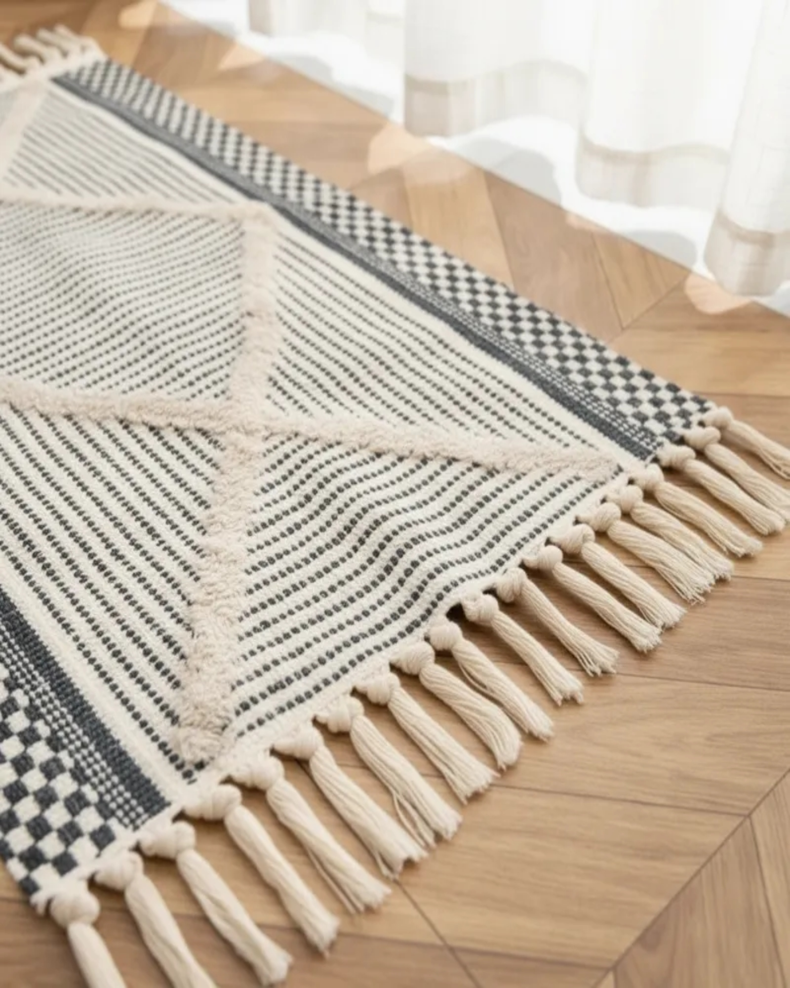 Pack de 2 Alfombra de Lino Bajada de Cama estilo Boho medida 60 cm x 90 cm A2-3