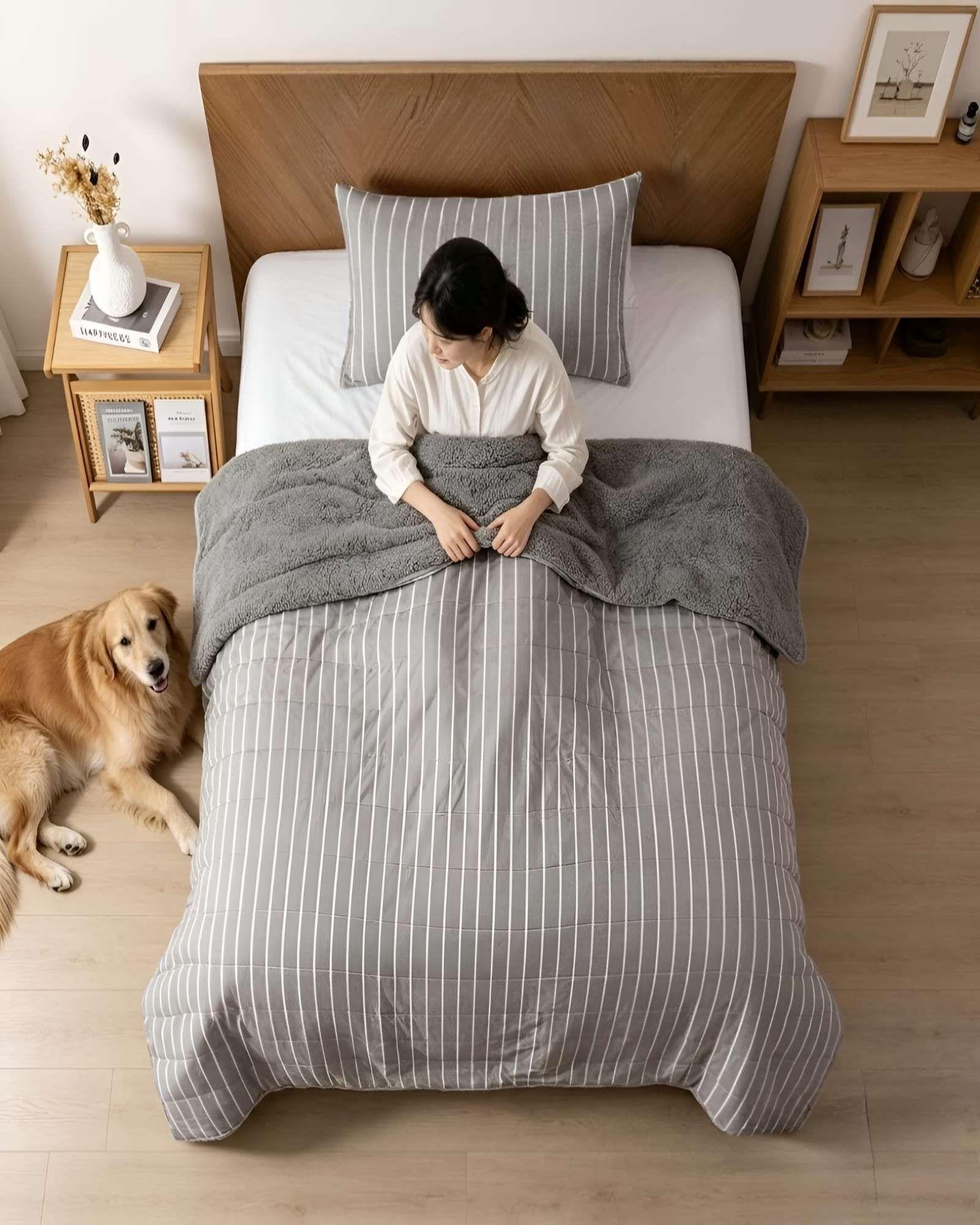 Quilt Plaza y Media Palma Cationic Con Sherpa Para Invierno m3-3