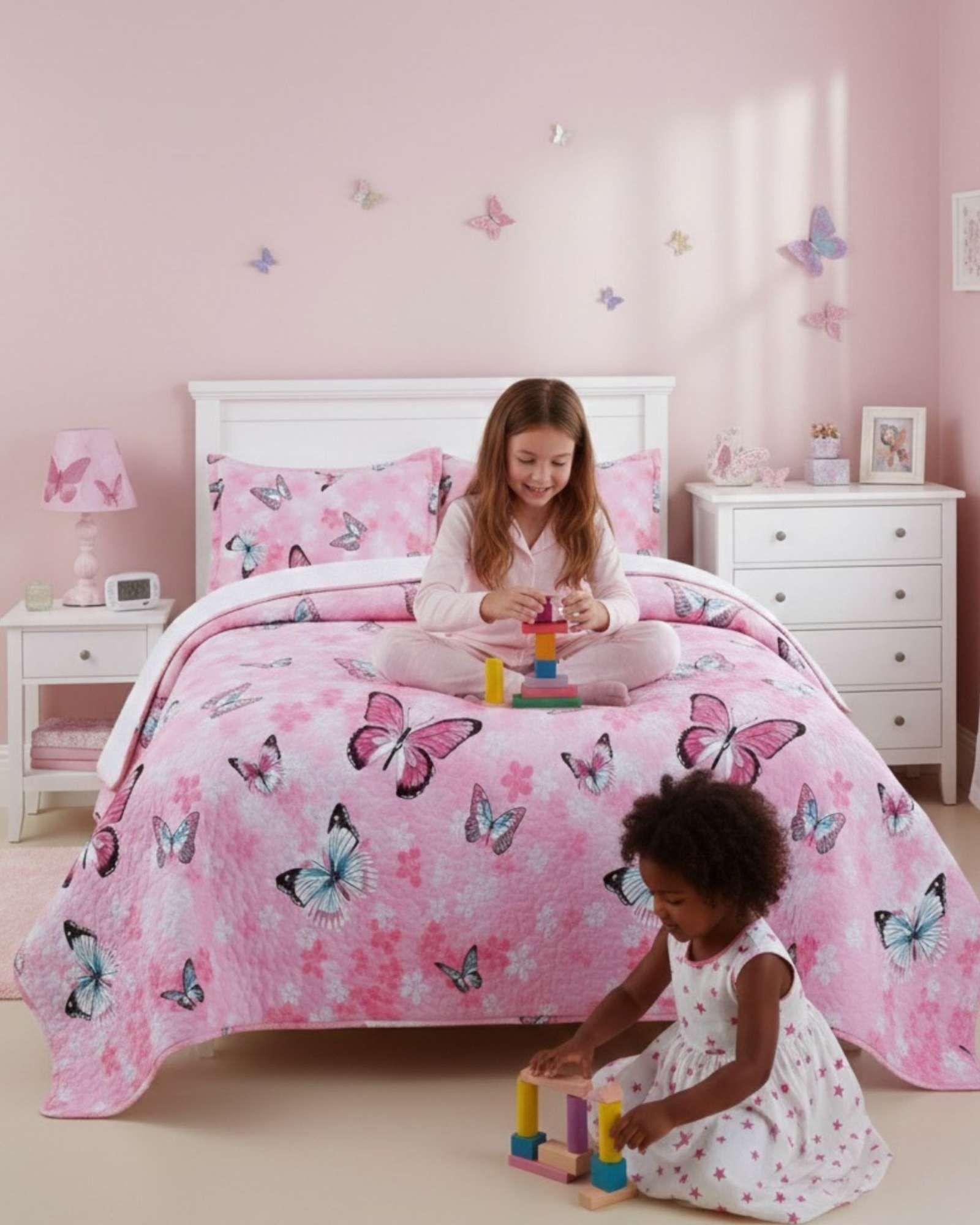 CUBRECAMA QUILT SHERPA INFANTIL PLAZA Y MEDIA MARIPOSAS A1-3