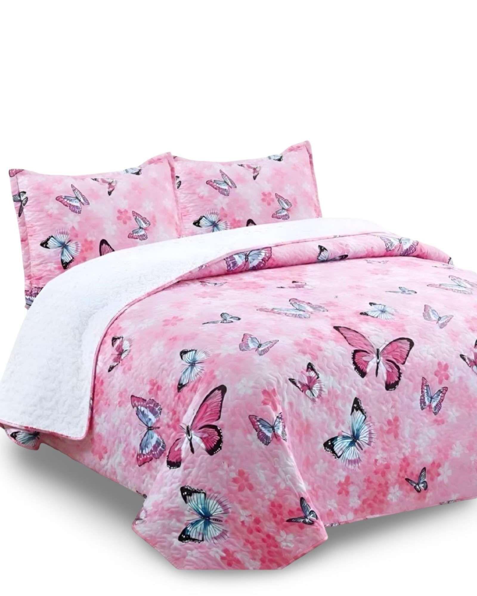 CUBRECAMA QUILT SHERPA INFANTIL PLAZA Y MEDIA MARIPOSAS A1-4