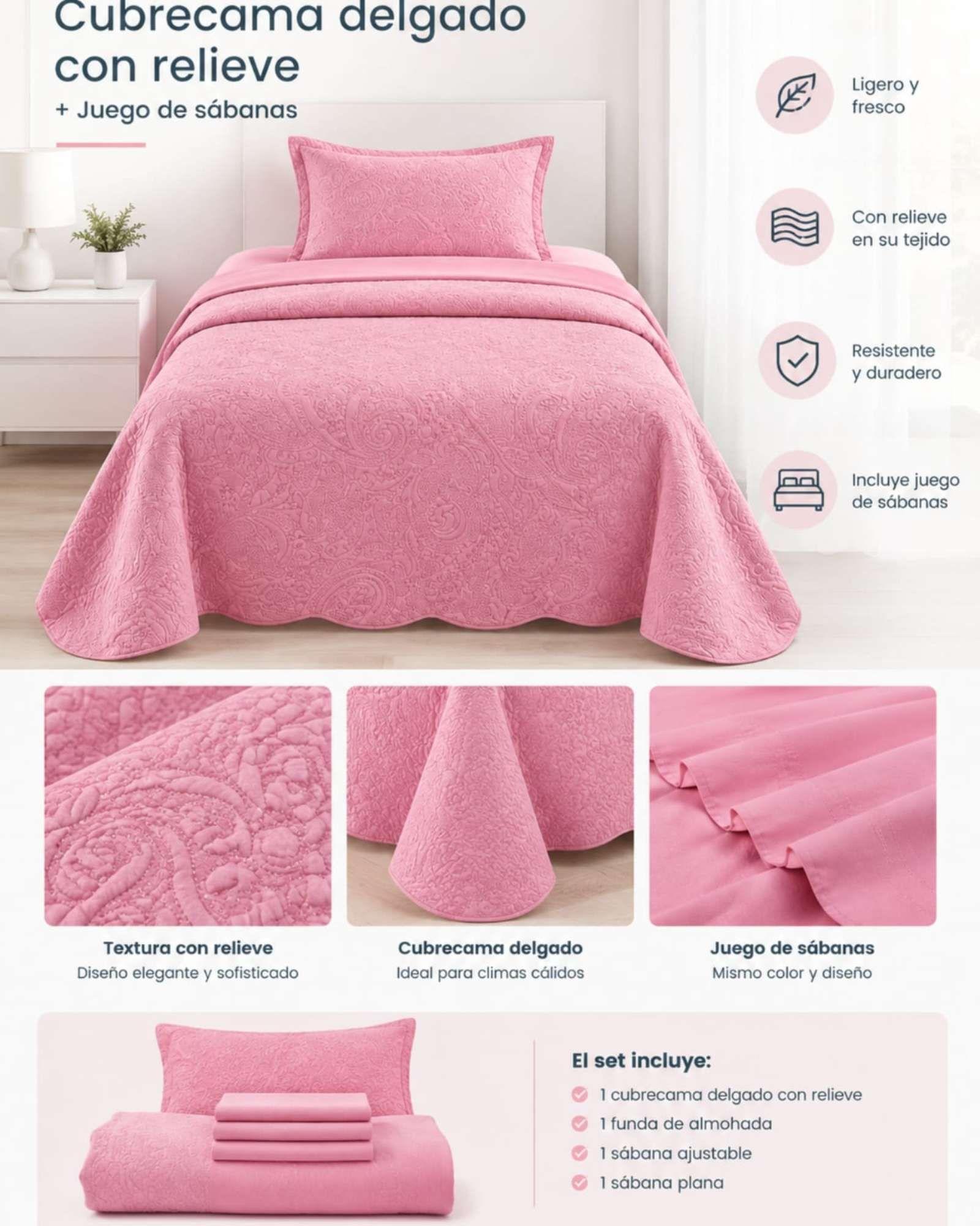 Cubrecama Quilt de Verano Liso 1.5 Plazas con Relieve 07-4