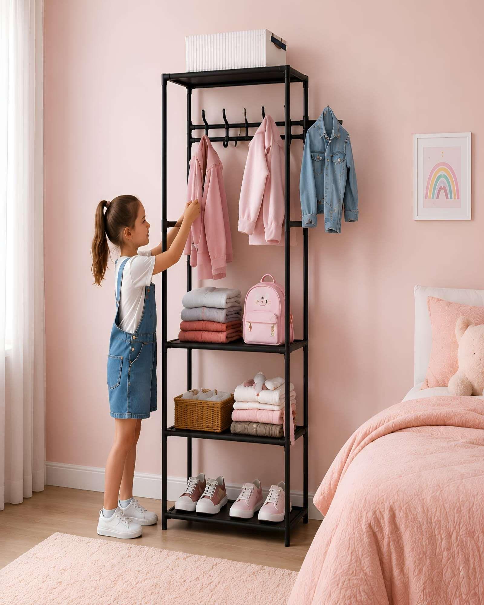Estante Organizador De Ropa Multifuncional Con Ganchos Y Repisas-2