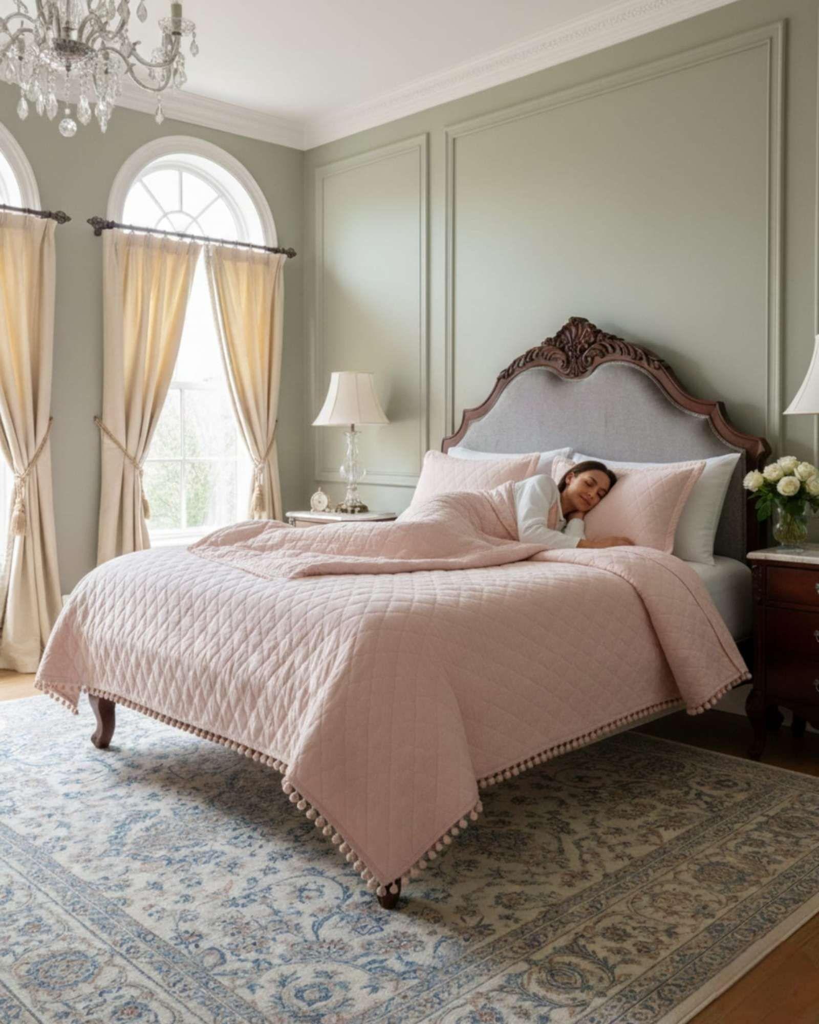 Cobertores de Verano-Primavera con Diseño de Pompon (king-super king) rosado-4