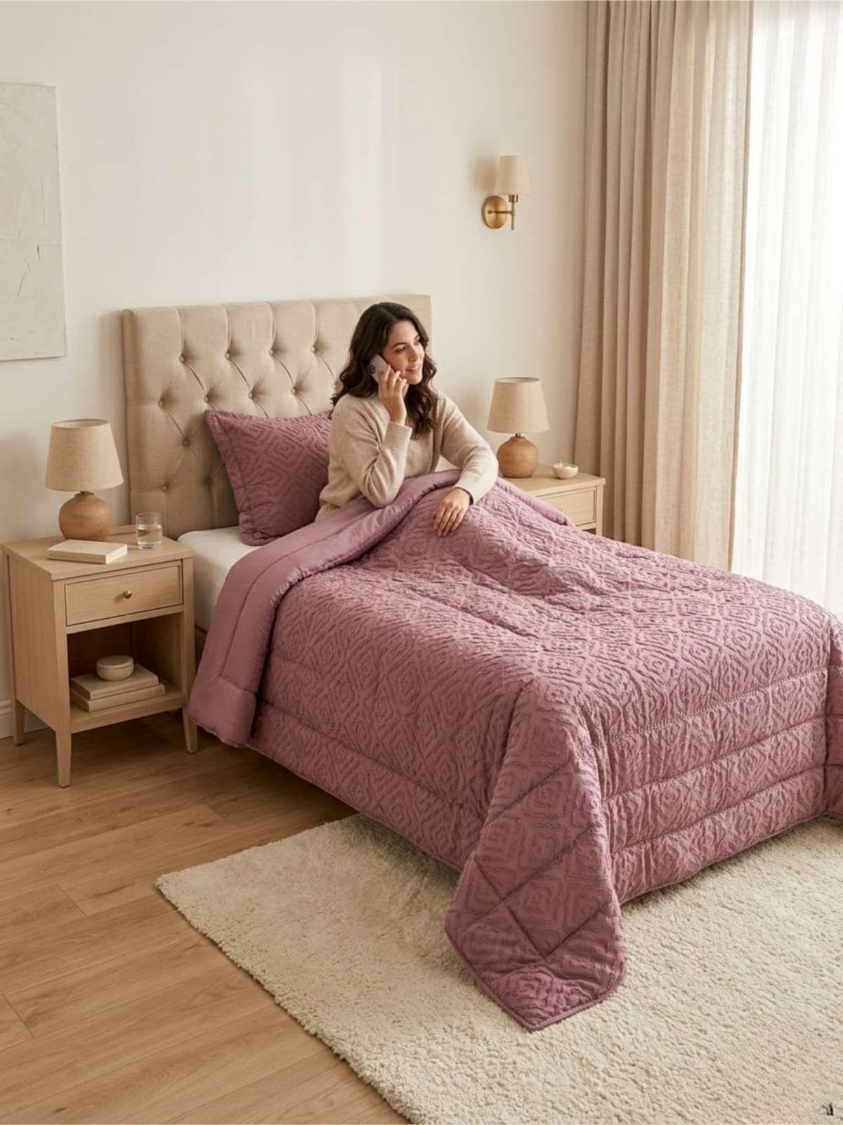 Plumón Nordicos 1.5 Plazas Diseño Geométrico + Funda rosado-4