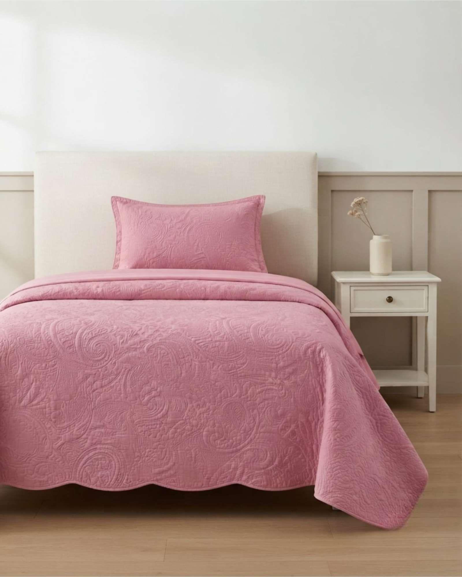 Set Cubrecama Quilt Verano Liso con Relieve + Sábanas 1.5 Plazas 07-3