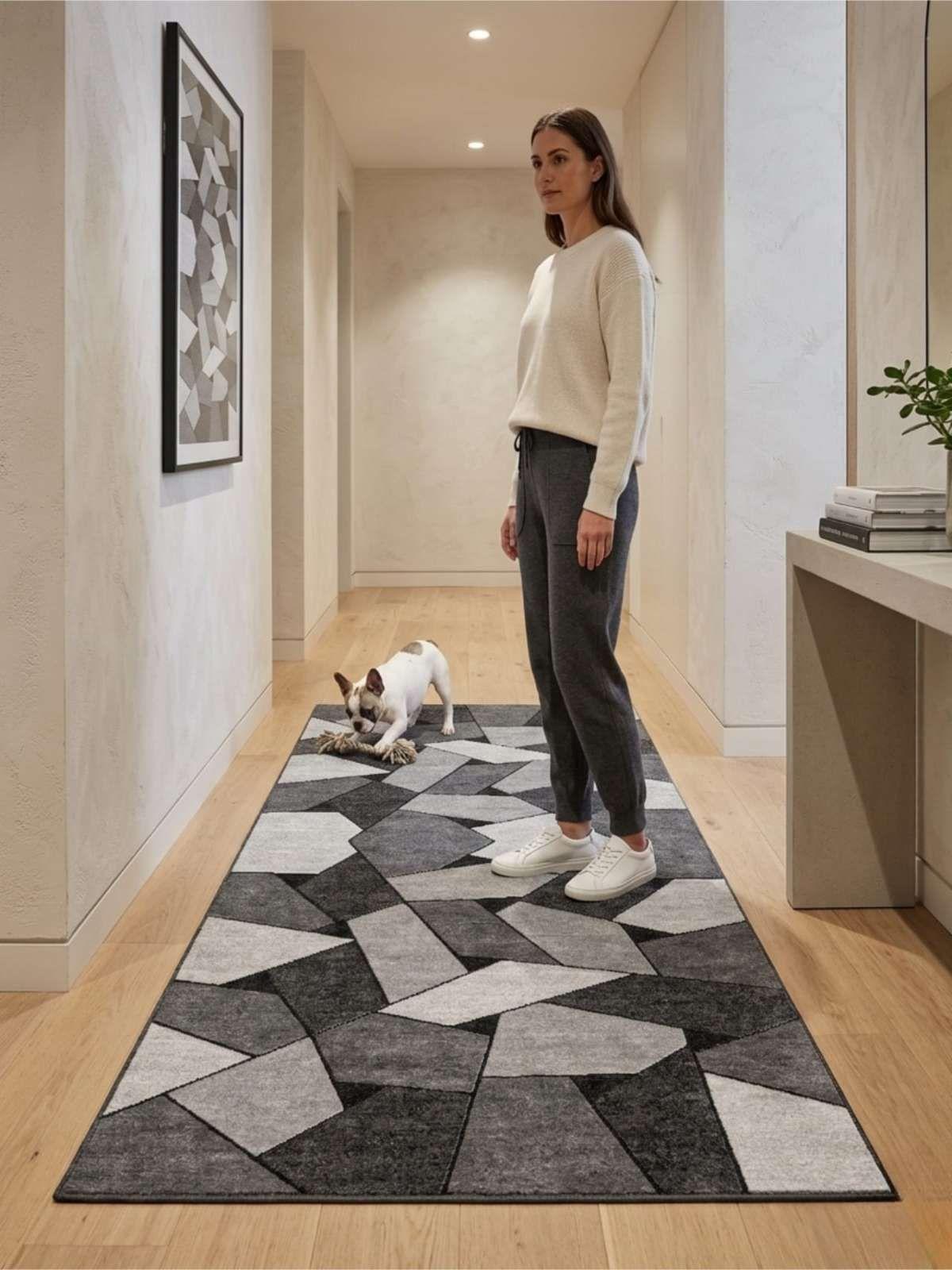Alfombra De Pasillo Antideslizante 60x180 Suave Lavable color gris-3