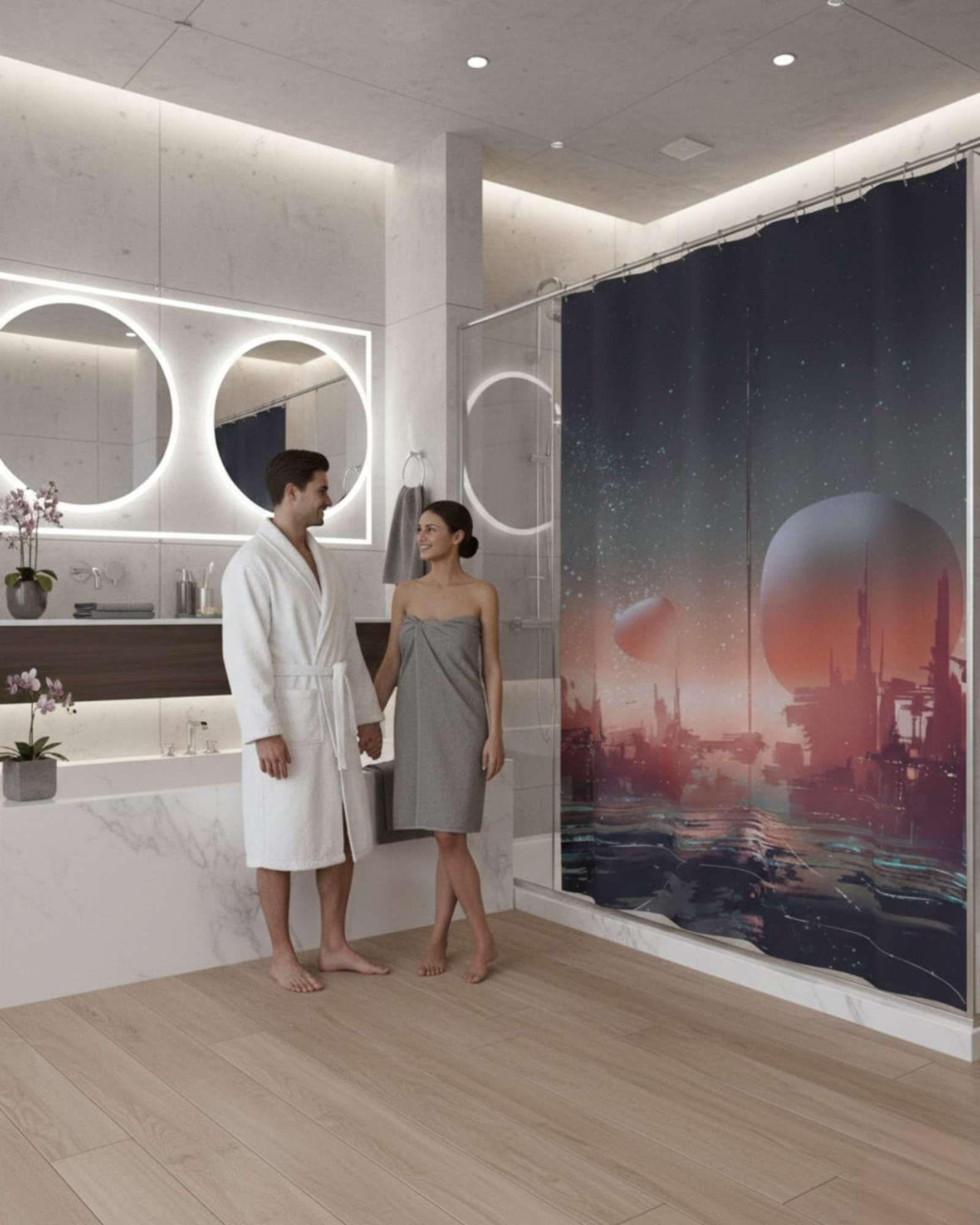 Cortina de Baño Tela Género + Forro Impermeable c38-3