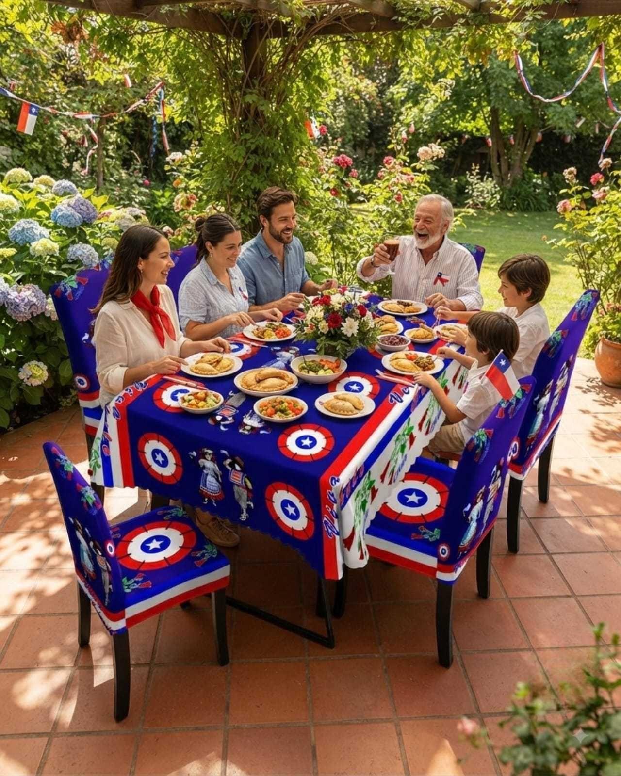 Set Fiestas Patrias: Mantel Dieciochero + 6 Fundas de Sillas 02-1