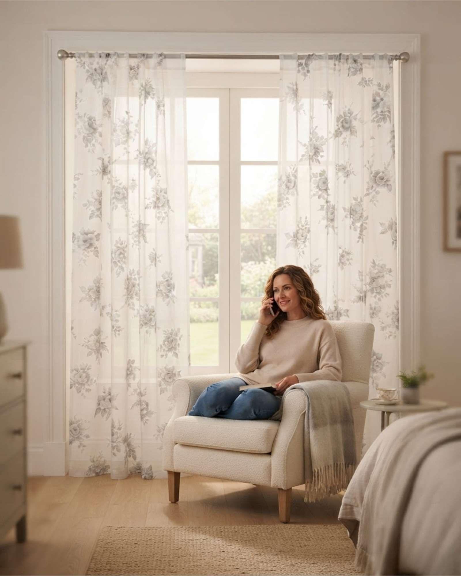 Juego de Visillos Cortinas 140x230 cm Translúcidas para Salón y Dormitorio-2