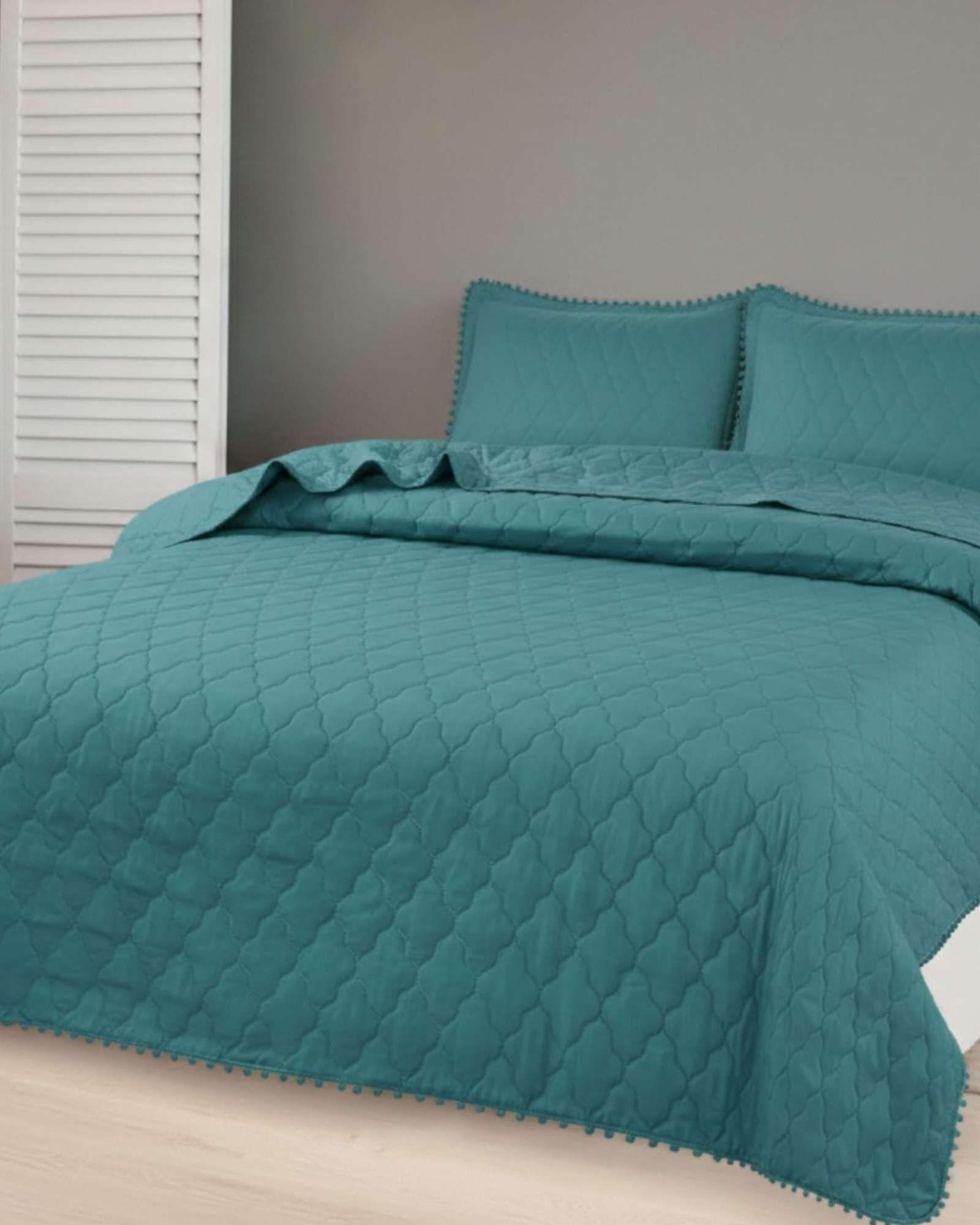 Cobertores de Verano-Primavera con Diseño de Pompon (2 plazas) verde-2