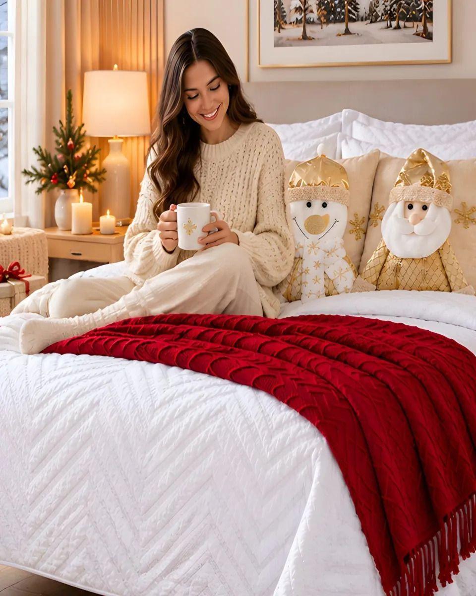 Cubrecama Texturizado Navideño con Manta 1.5 Plaza m24-4