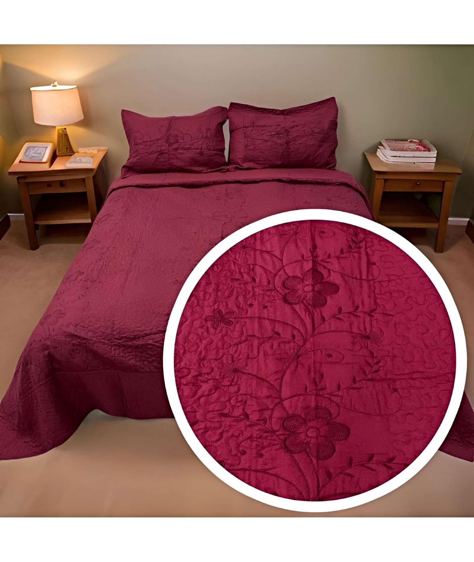 CUBRECAMA COLCHA QUILT DE VERANO PLAZA Y MEDIA BORDADO A2-2
