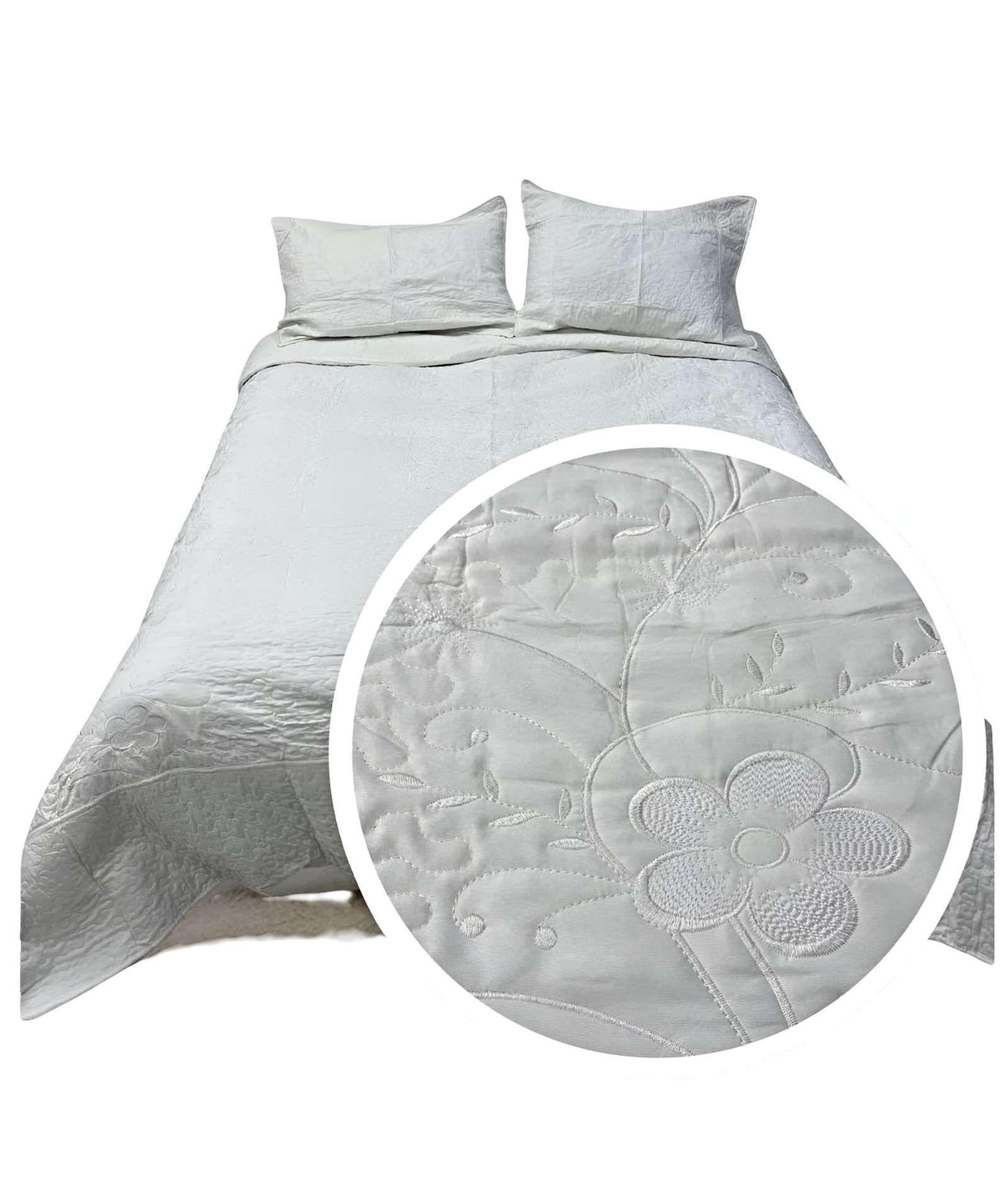 CUBRECAMA COLCHA QUILT DE VERANO PLAZA Y MEDIA BORDADO A4-1