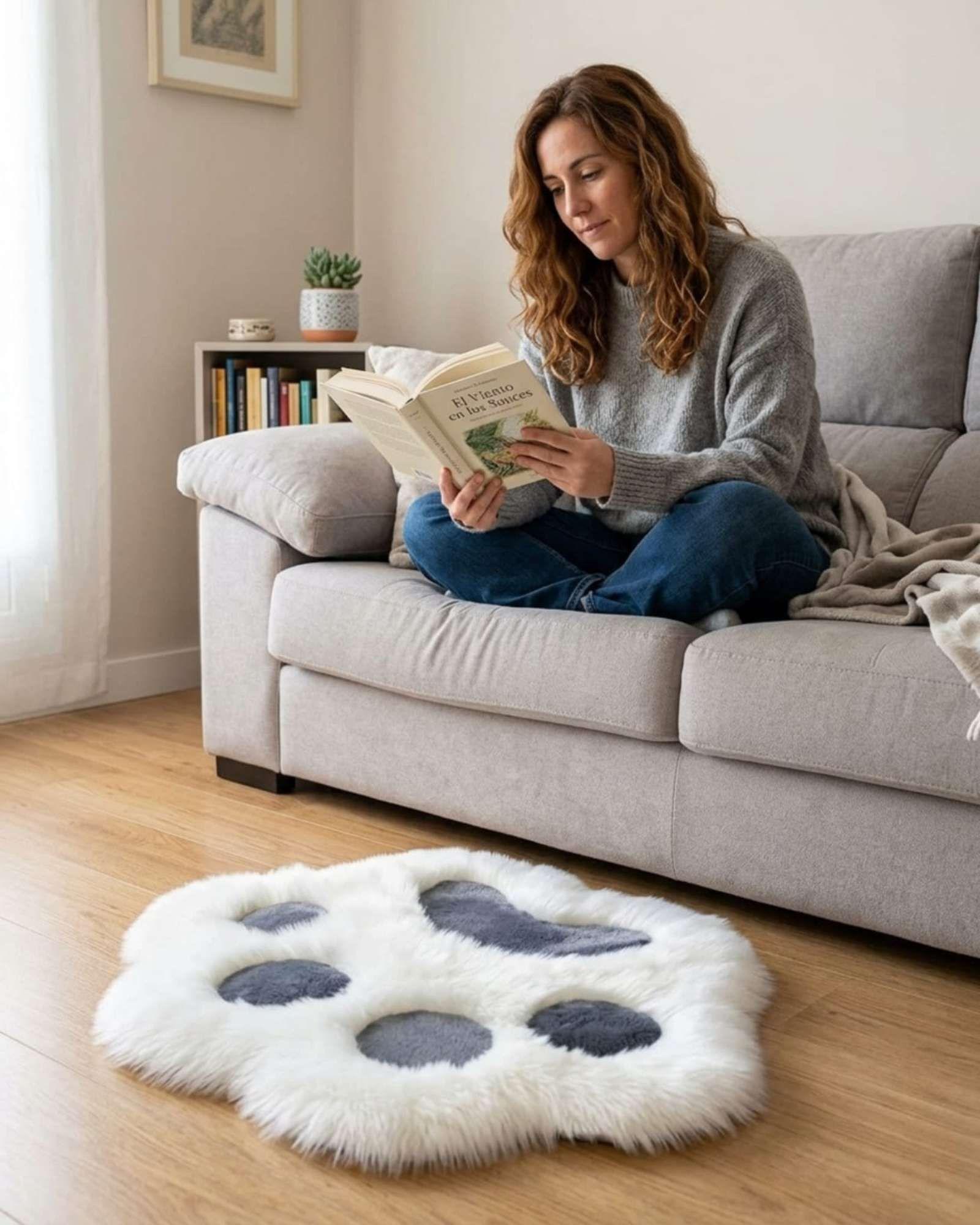 Set de 2 alfombras Decorativa Forma Pata Gato color blanco Suave 70x80cm-0