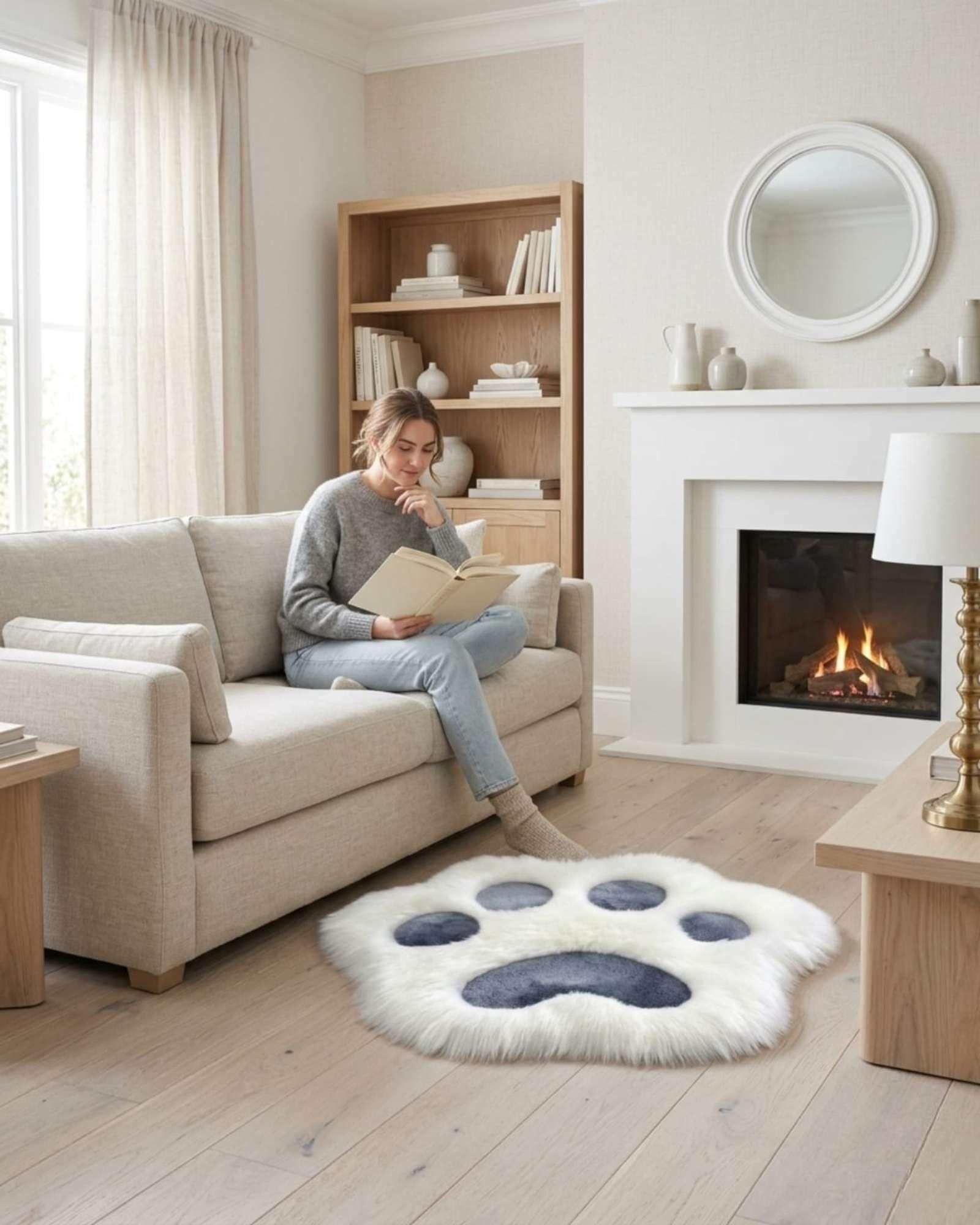 Set de 2 alfombras Decorativa Forma Pata Gato color blanco Suave 70x80cm-1